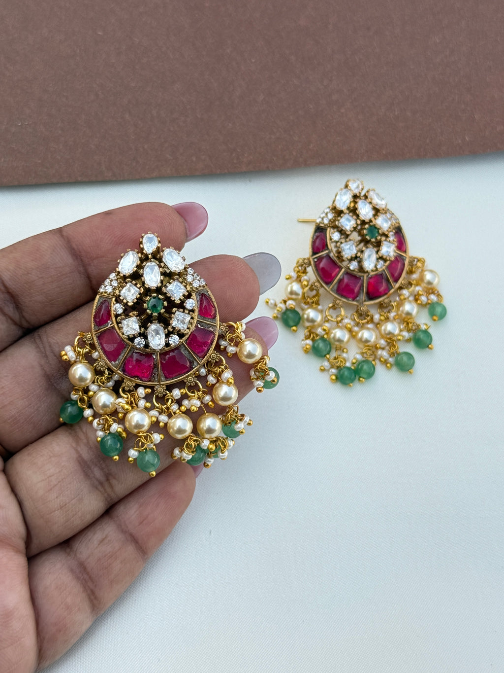Er168 jadau kundan moissanite chandbhali earrings