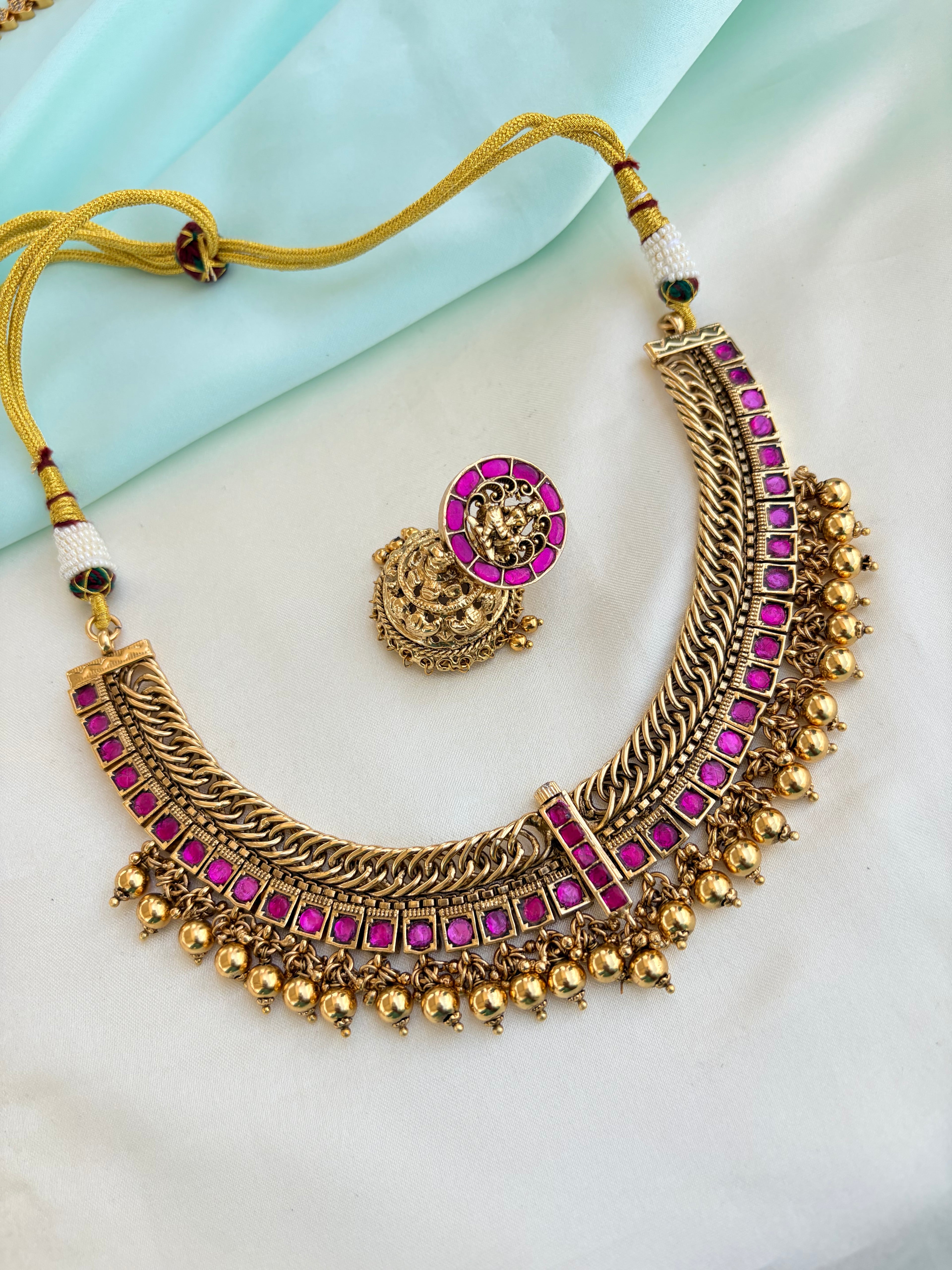 2 in 1 Removable pendent with Jadau Kundan jalebi Neckset with Earrings Ns224