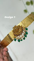 Hb689 textured flowers peacock single pendant with green beads kids hipbelt