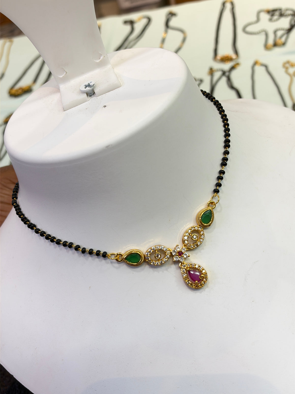 Multi white stones Black beads 18 inches Bb430