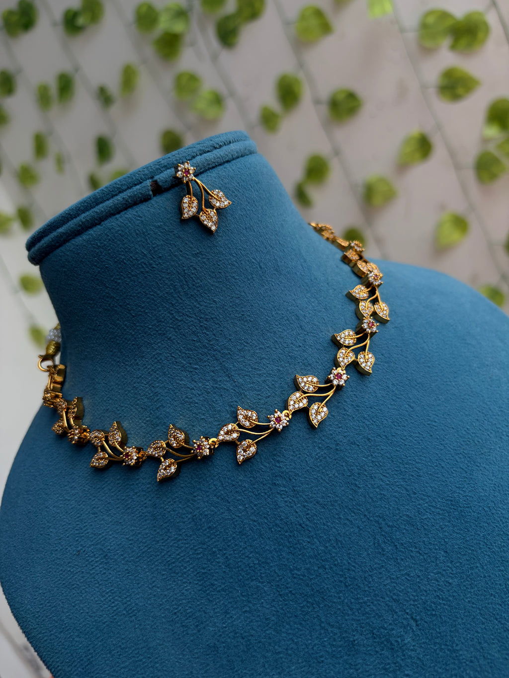 Ns861 leaf flower short Neckset with earrings