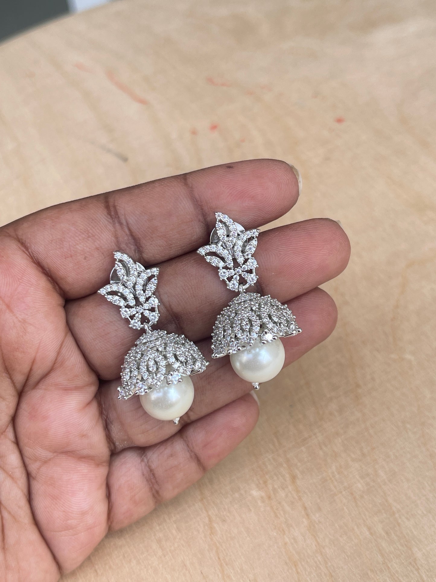 Diamond finish butta pearl earrings