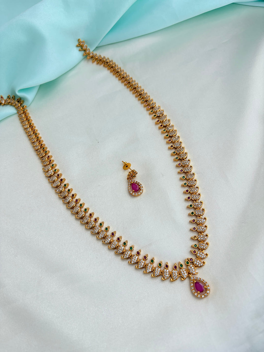 Mango type Long haram with Earrings Ns927