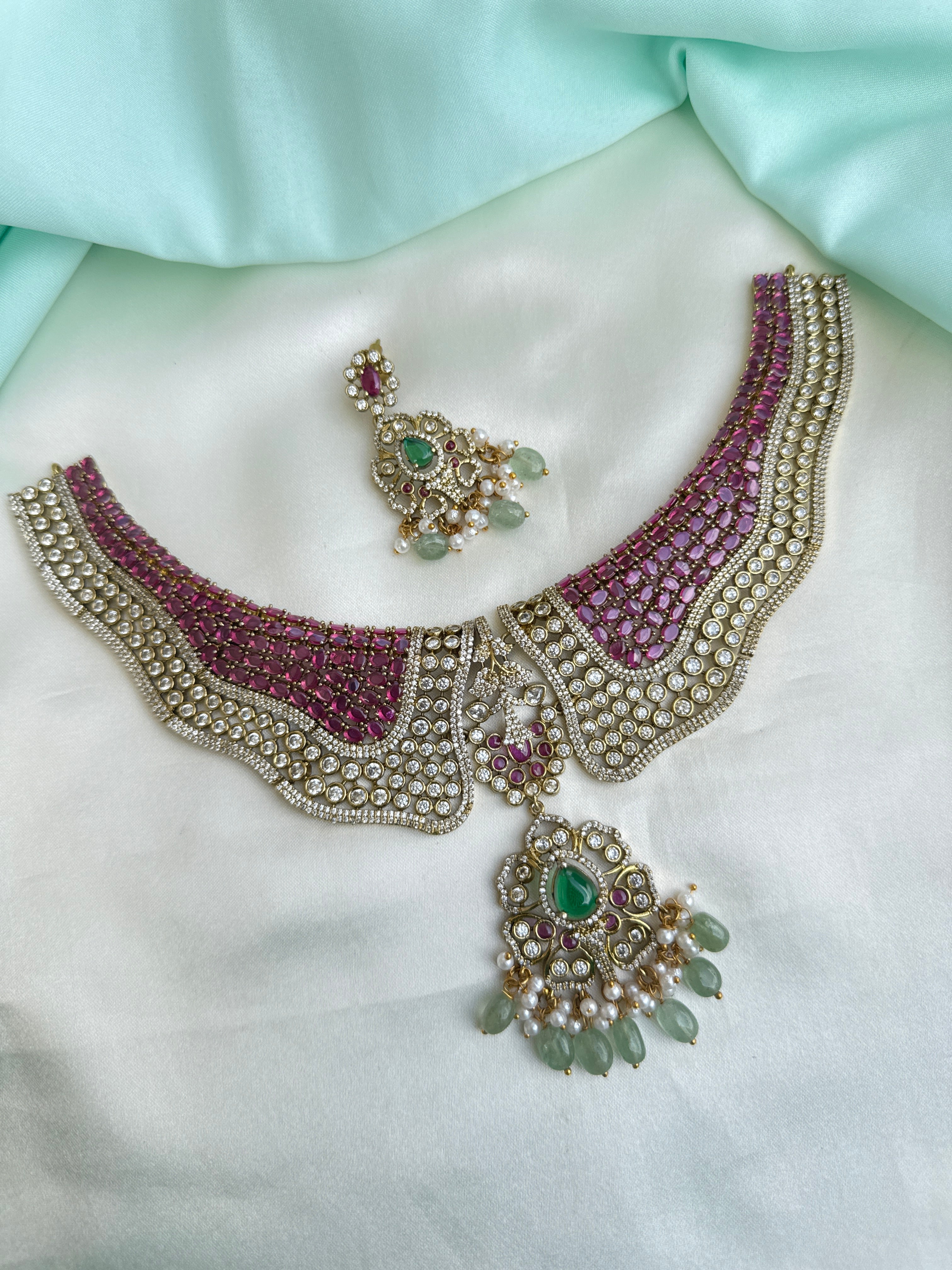 Emerald ruby choker neckset with earrings ns1002