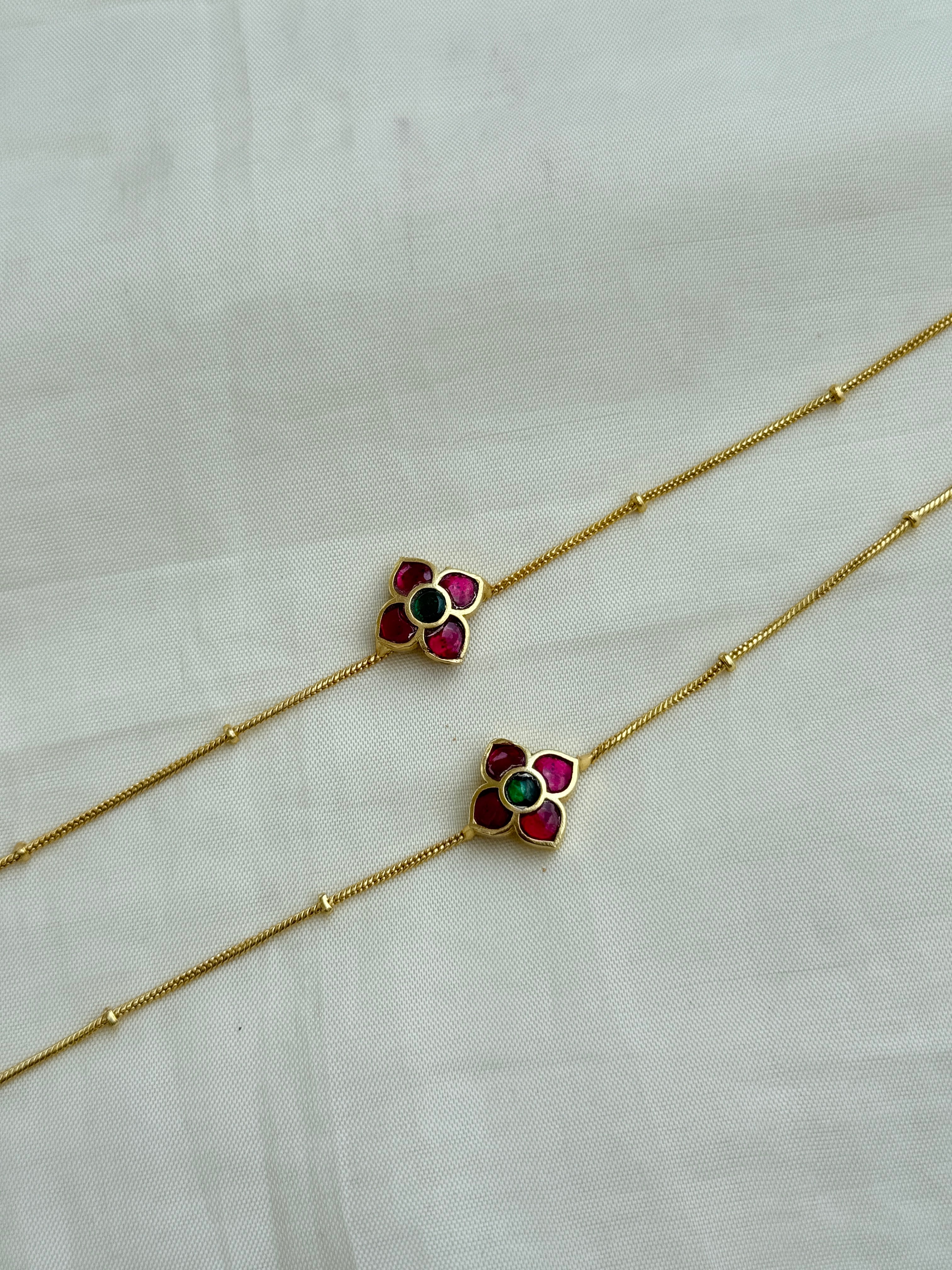 Ak100 jadau Kundan flower anklets