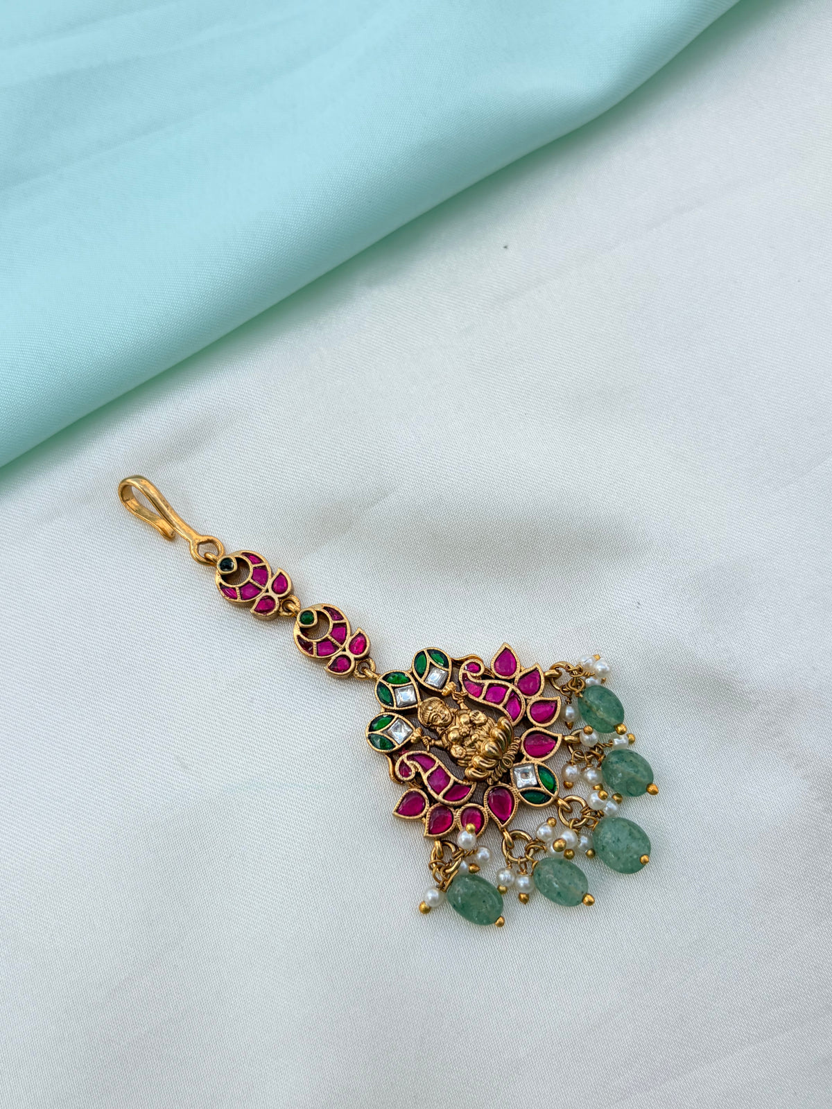 Jadau Kundan with Lakshmidevi green  colour beads Tk758