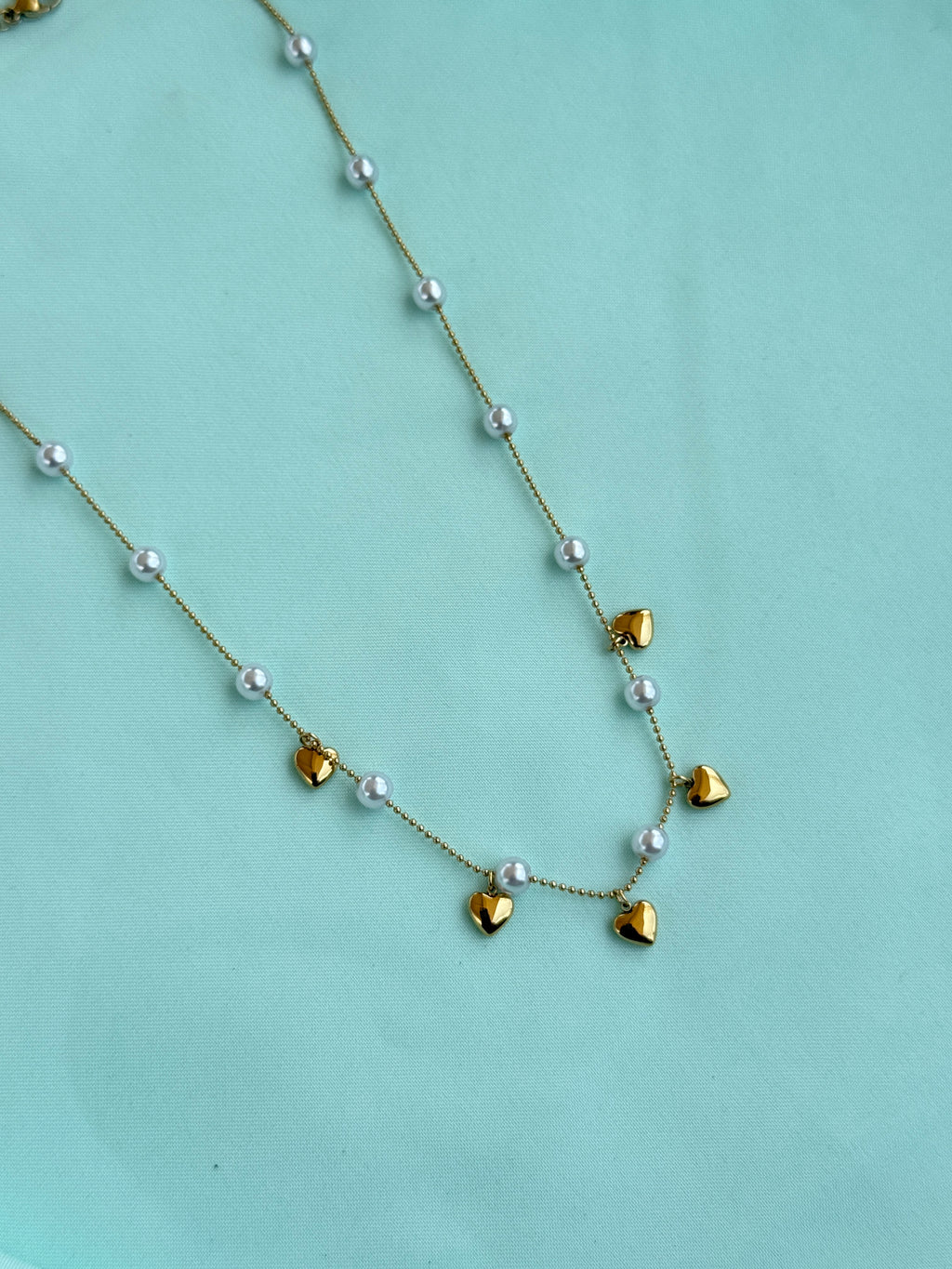DC115 anti tarnish pearls gold hearts 18inches afdjustable Daily Wear chains