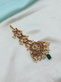 Kemp Flower design with green bead and pearls tikka tk904
