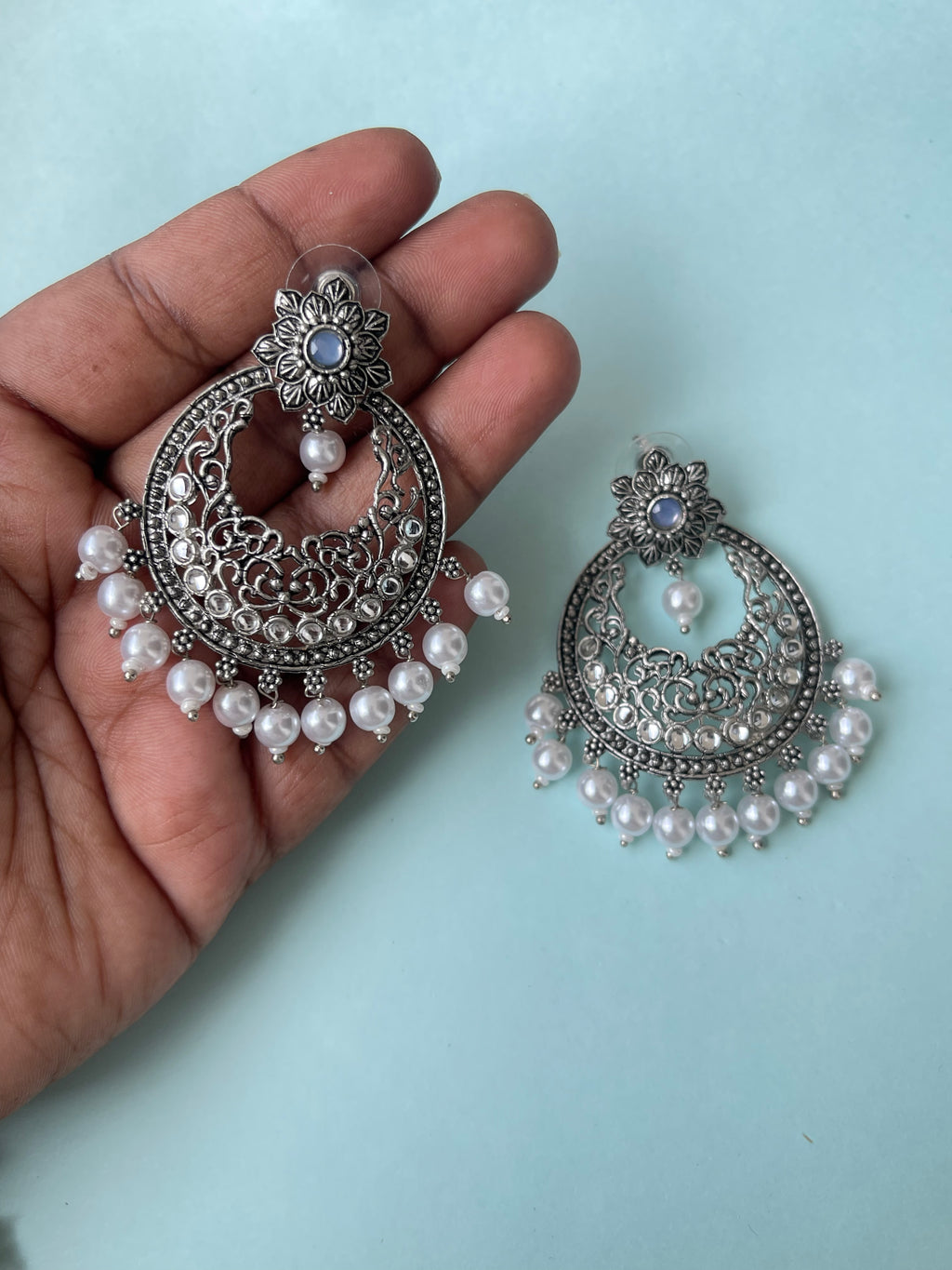 Oxidised chandbali lightweight earrings