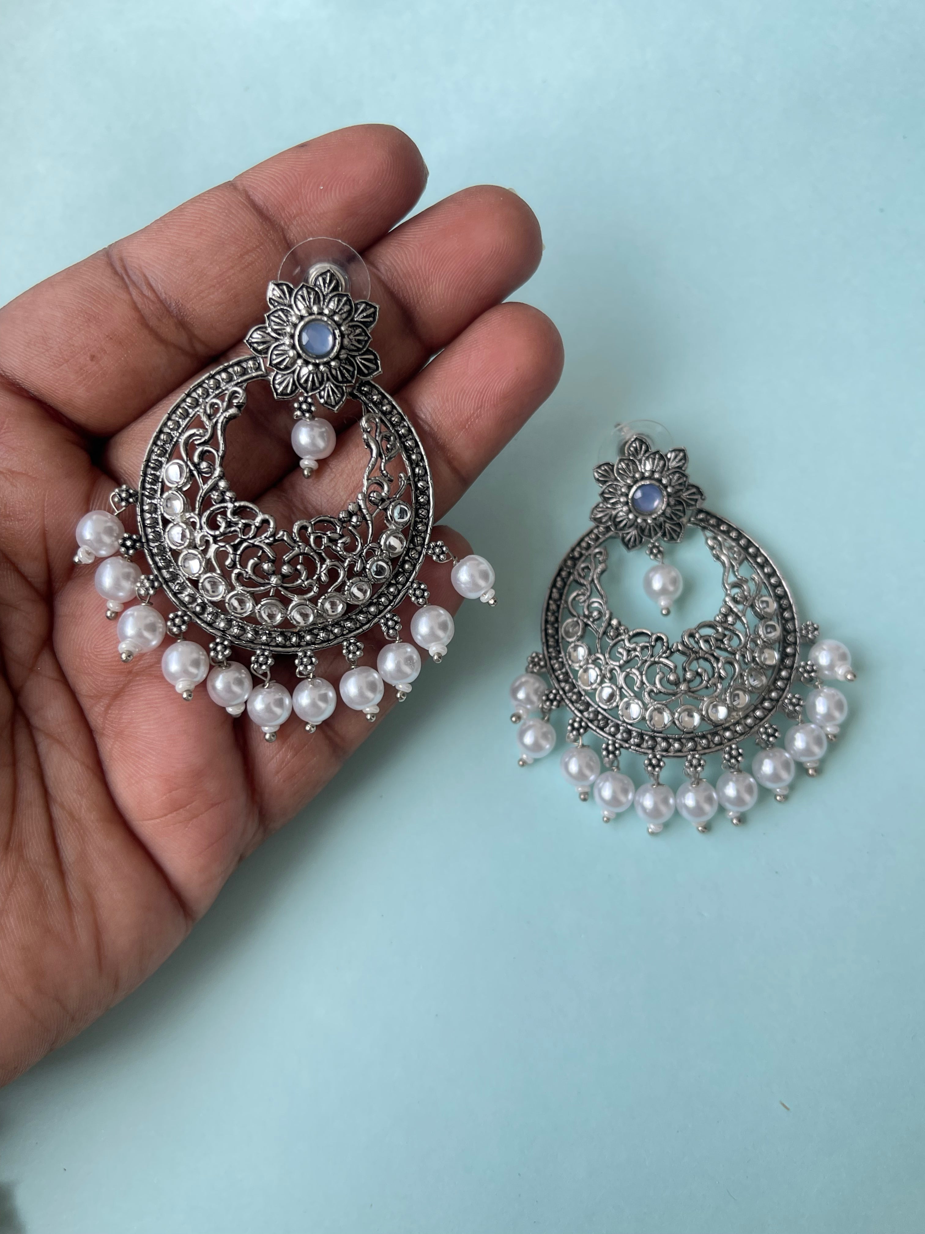 Oxidised chandbali lightweight earrings