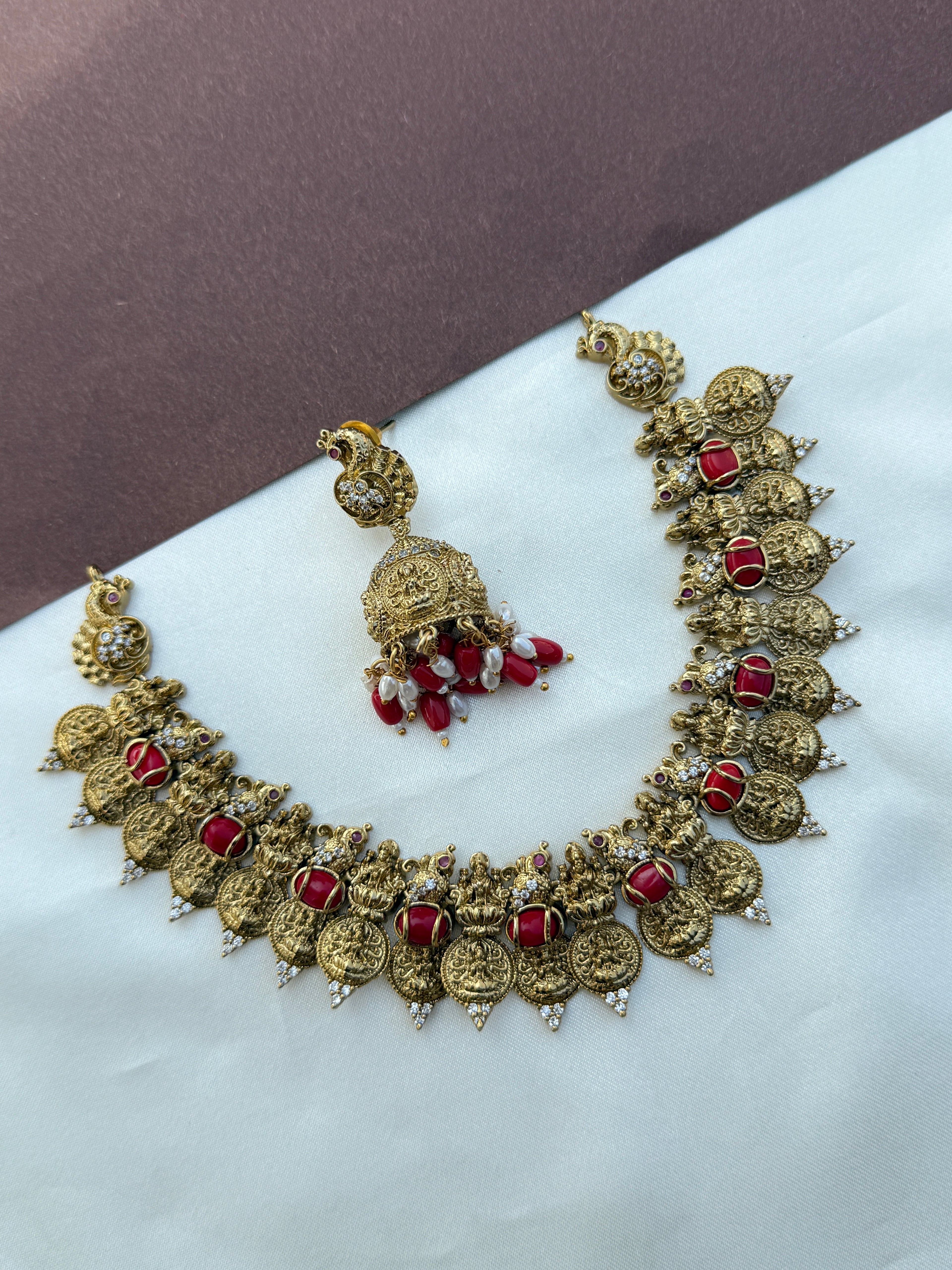 Ns590 Lakshmi devi kasulaperu neckset with butta earrings