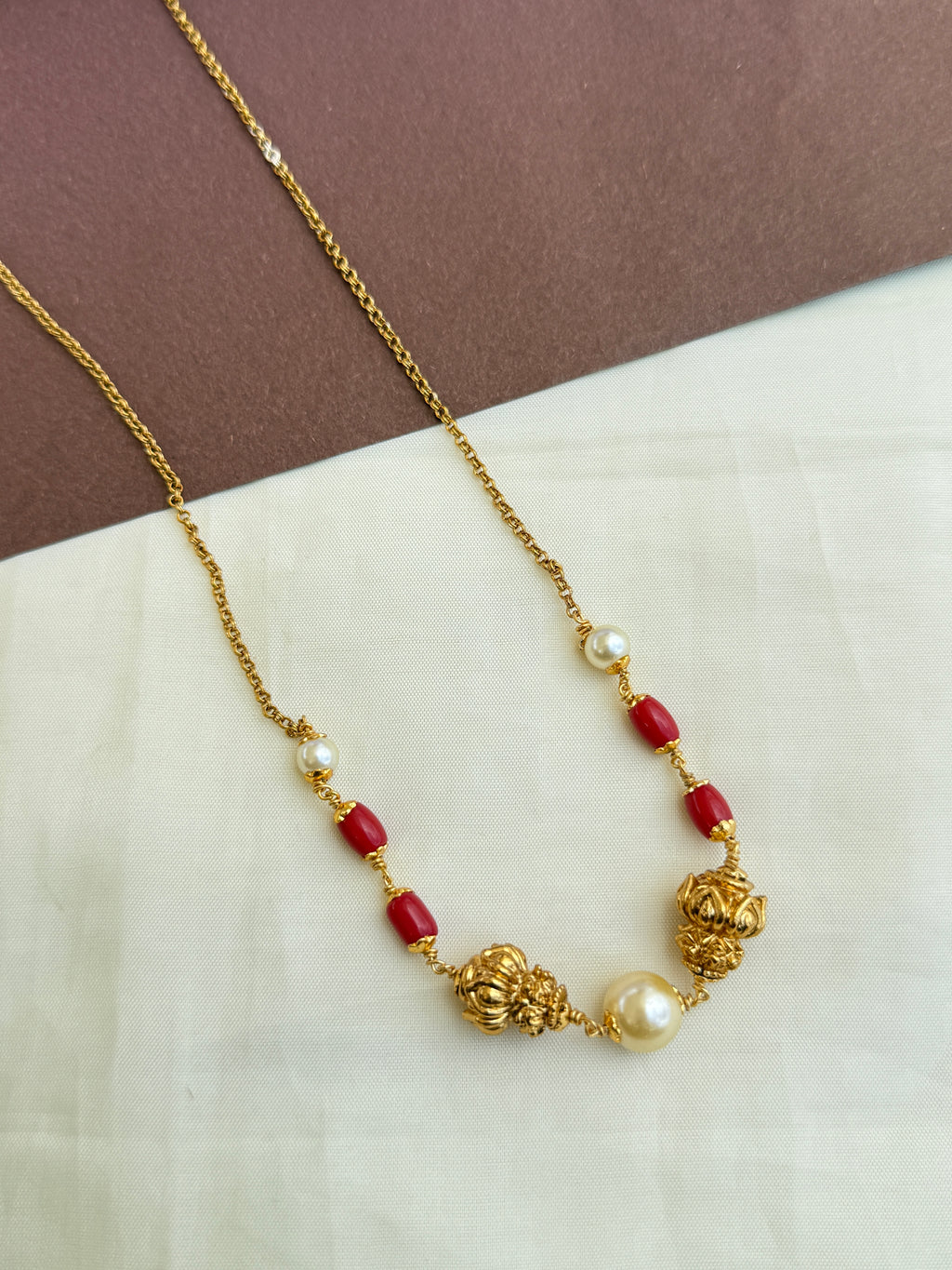 Bb0003 corals gold flower beads chain