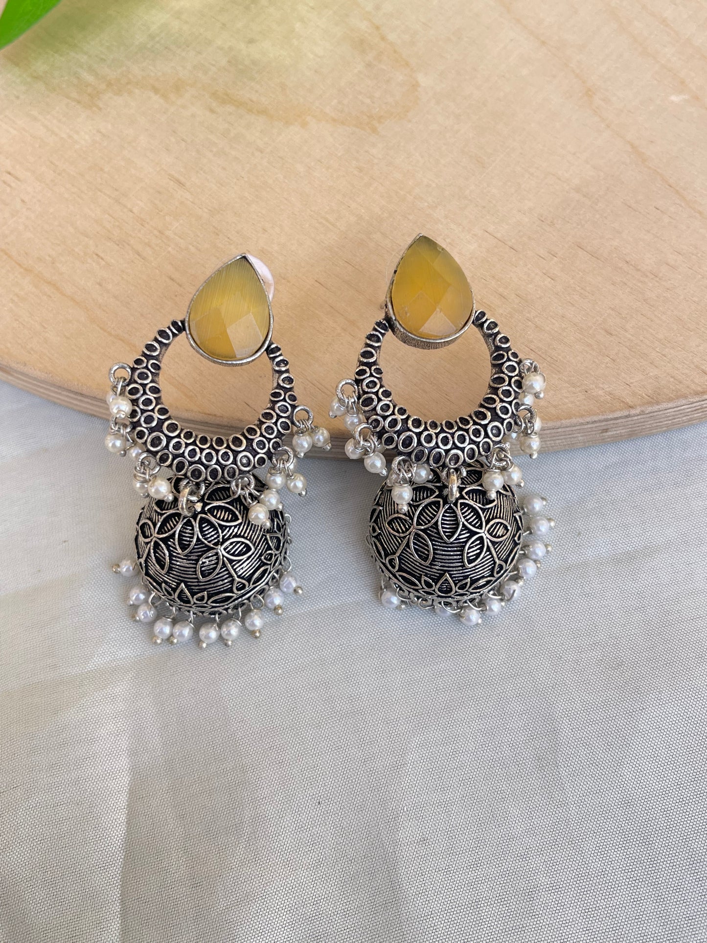 Chand butta pearl oxidised hanging lightweight earrings