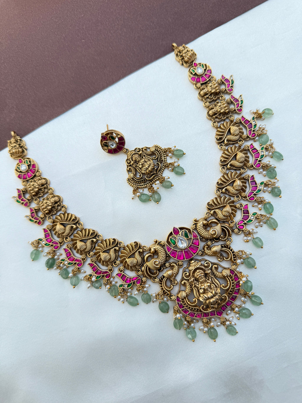 Ns579 Lakshmi Devi nakshi jadau Kundan neckset