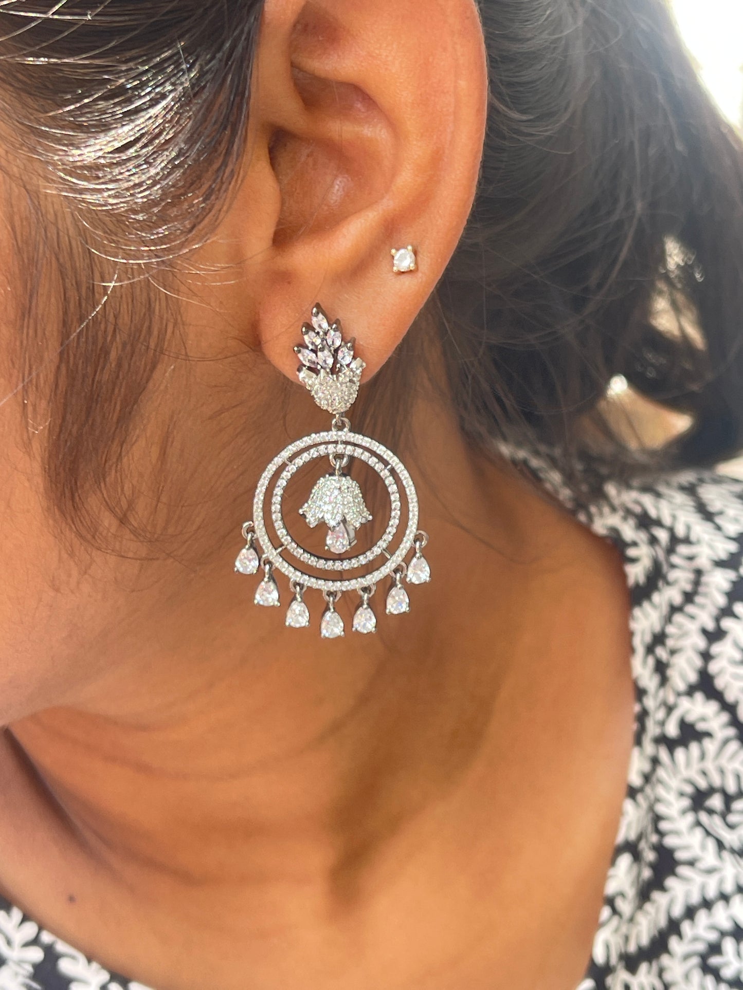 Zircon chandbali bell earrings