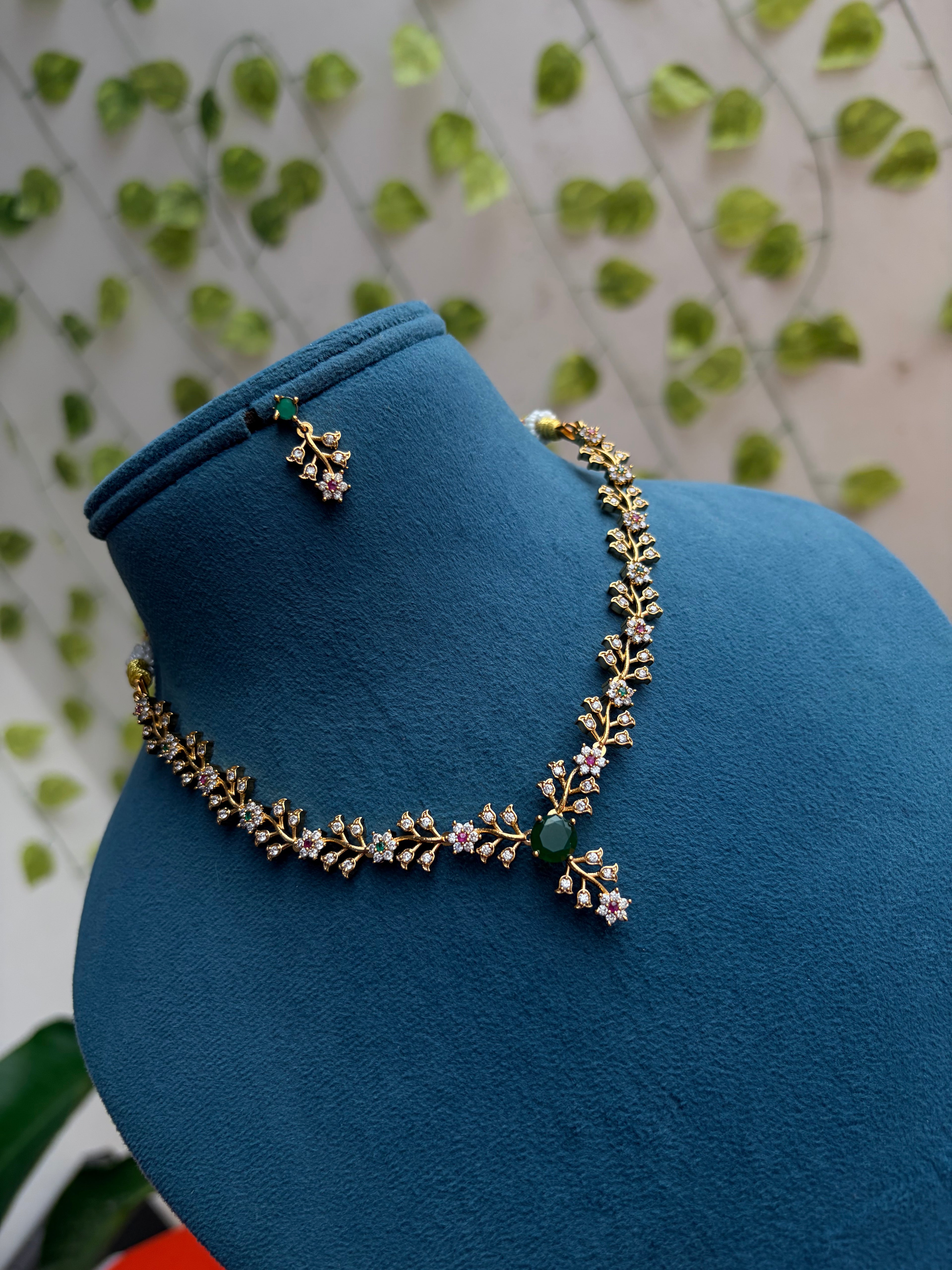 Ns938 Multi Color stones Short Neckset with Earrings