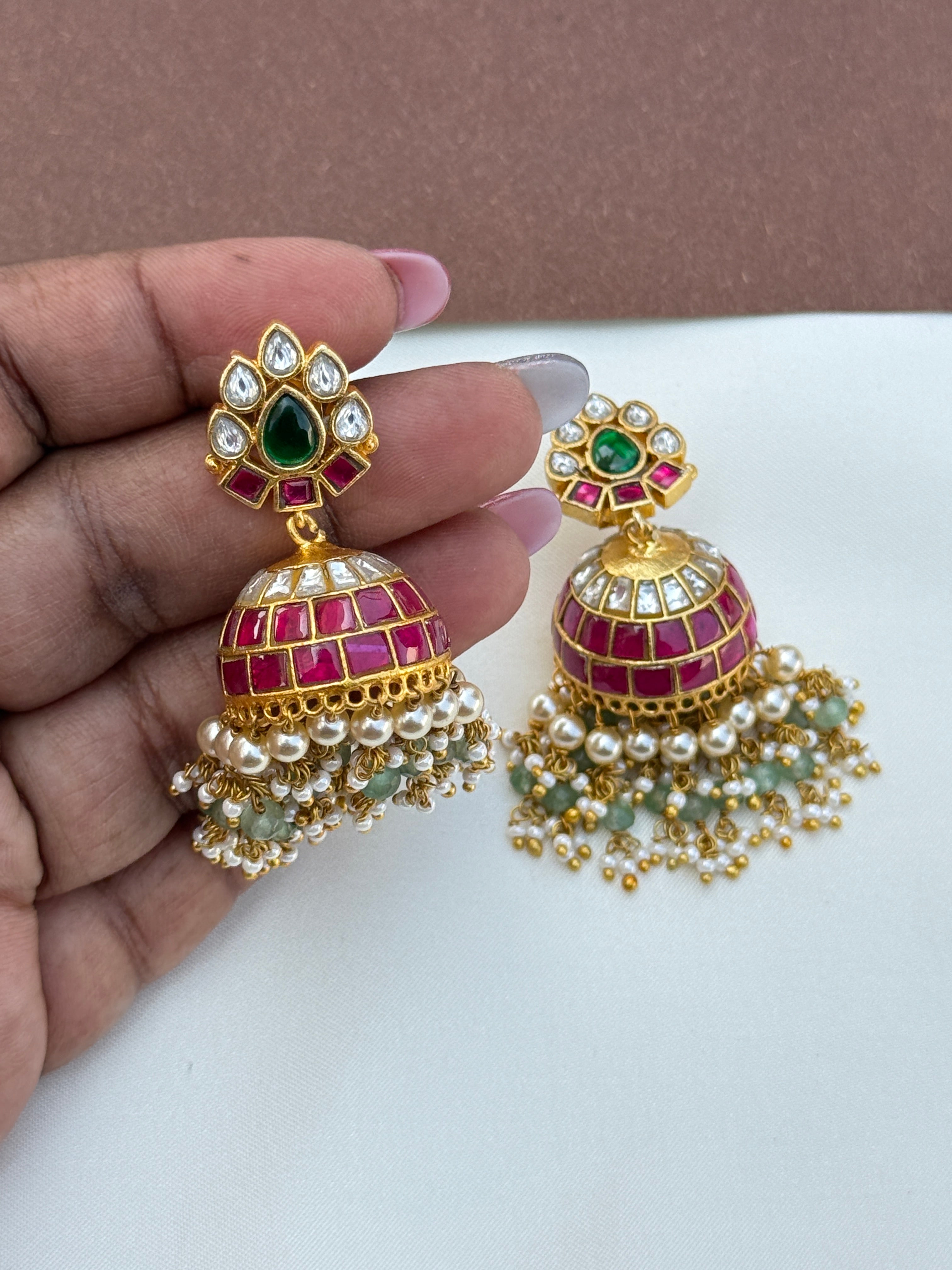 Er161 jadau kundan big butta earrings