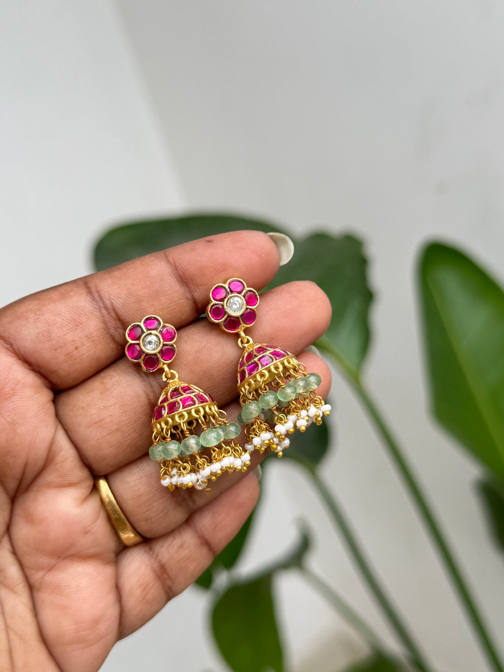 Er119 flower jadau Kundan butta Earrings