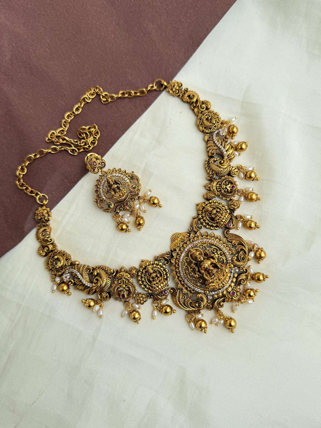 Ns296 Lakshmi Devi nakshi neckset with gold balls
