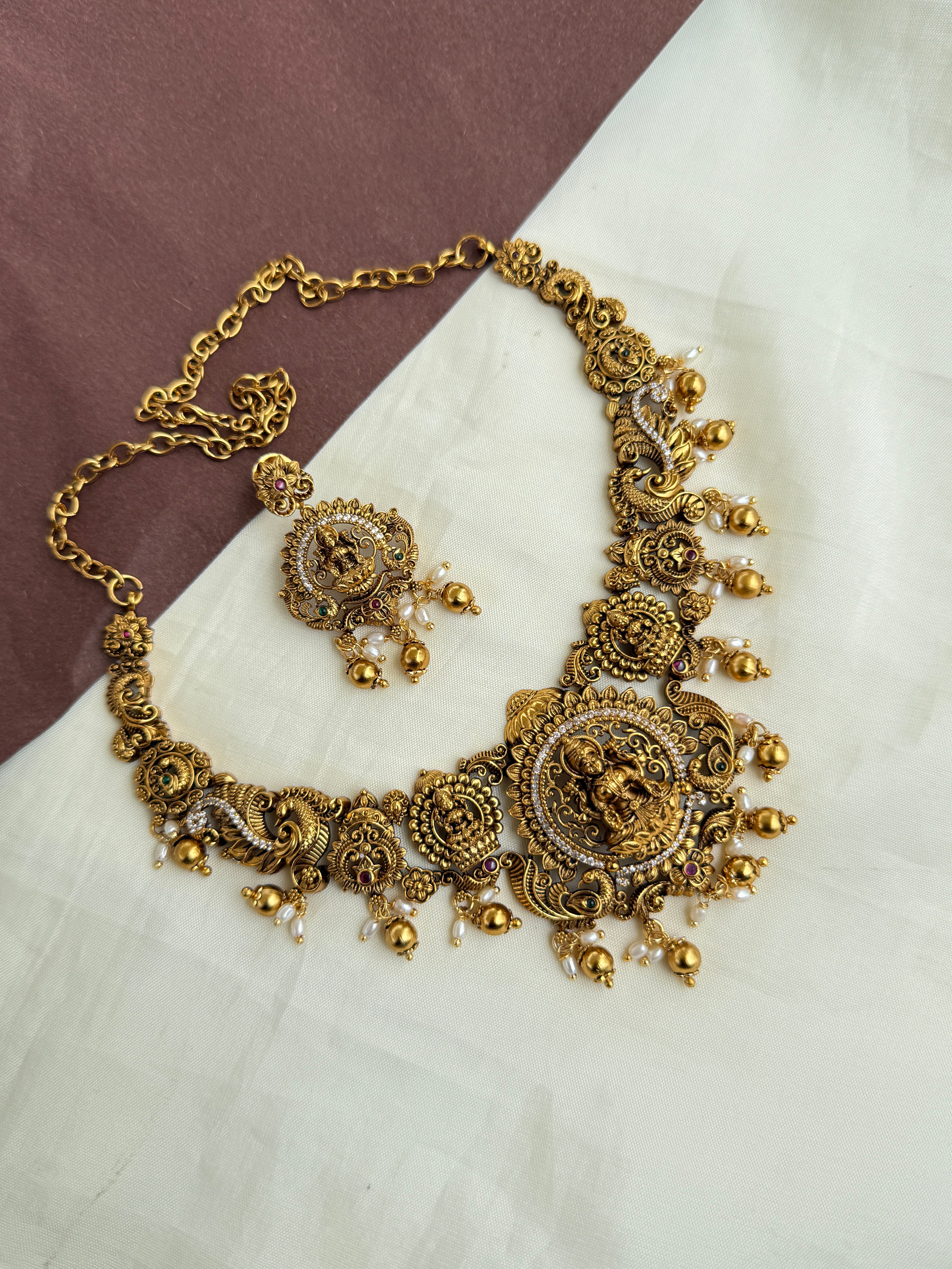 Ns296 Lakshmi Devi nakshi neckset with gold balls