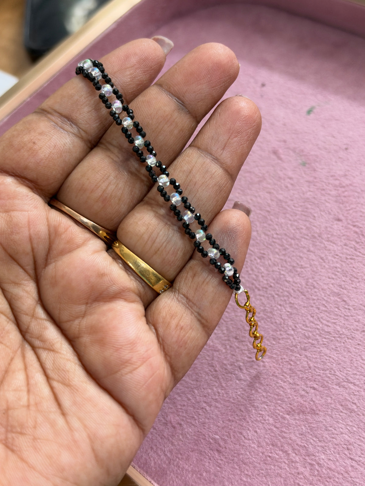 Br0012 crystal blackbeads chain bracelet with 5.5 inches