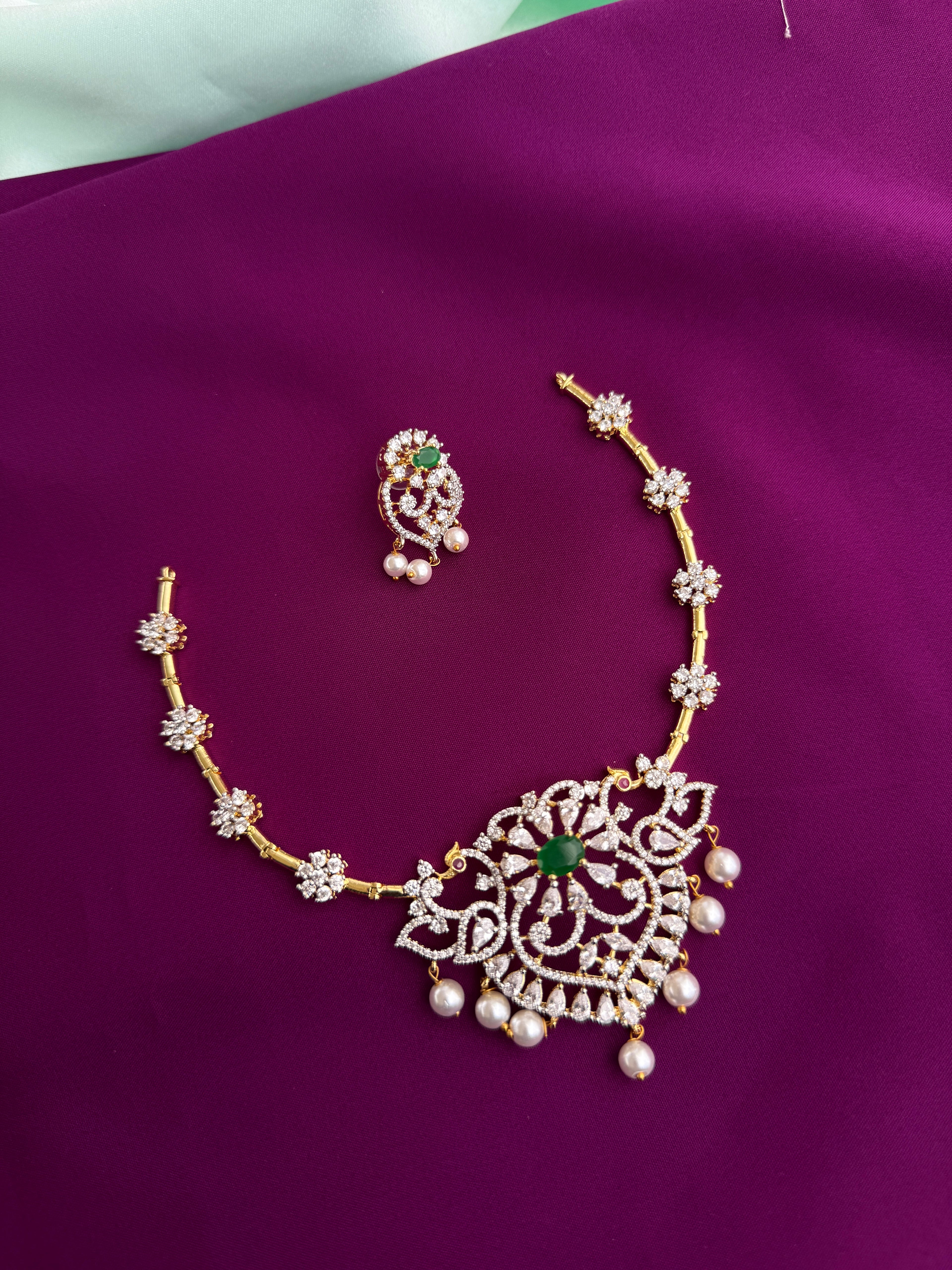 Emerald kante flower design Neckset with earrings ns299
