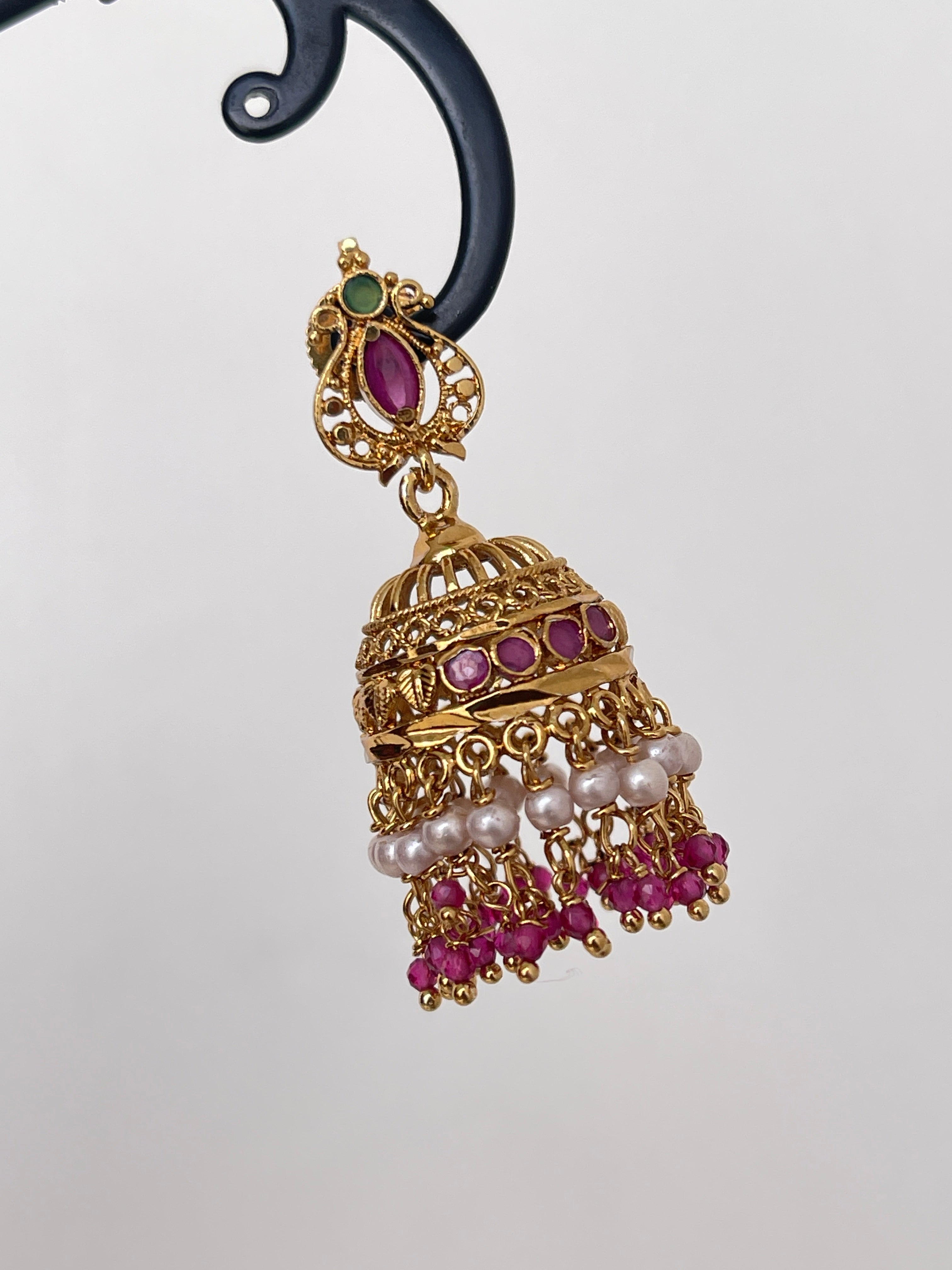 Pink pearl peacock butta earrings