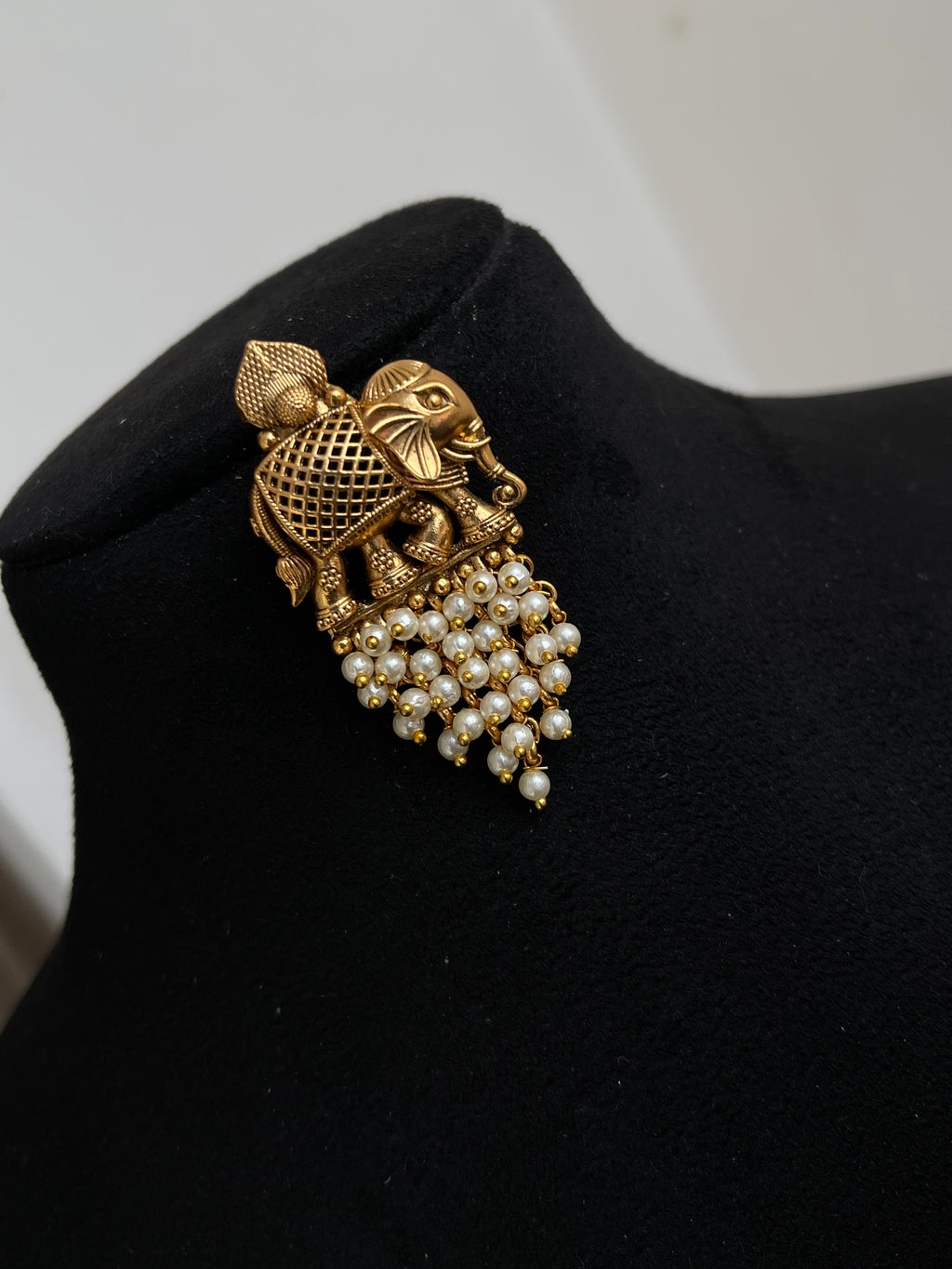 Antique finish Elephant Earrings with Pearls