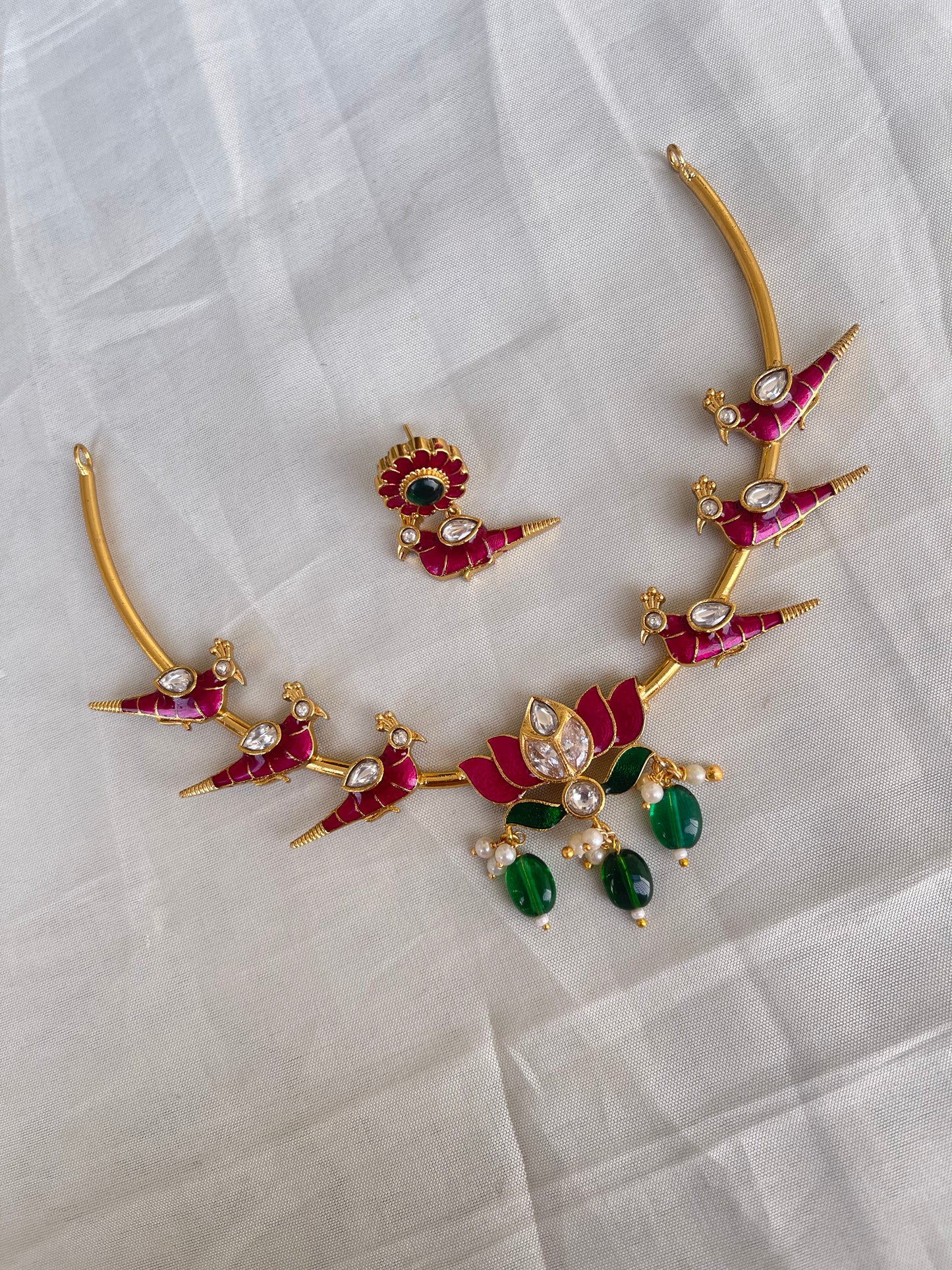 Kundan parrot kante style neckset with earrings ns0005