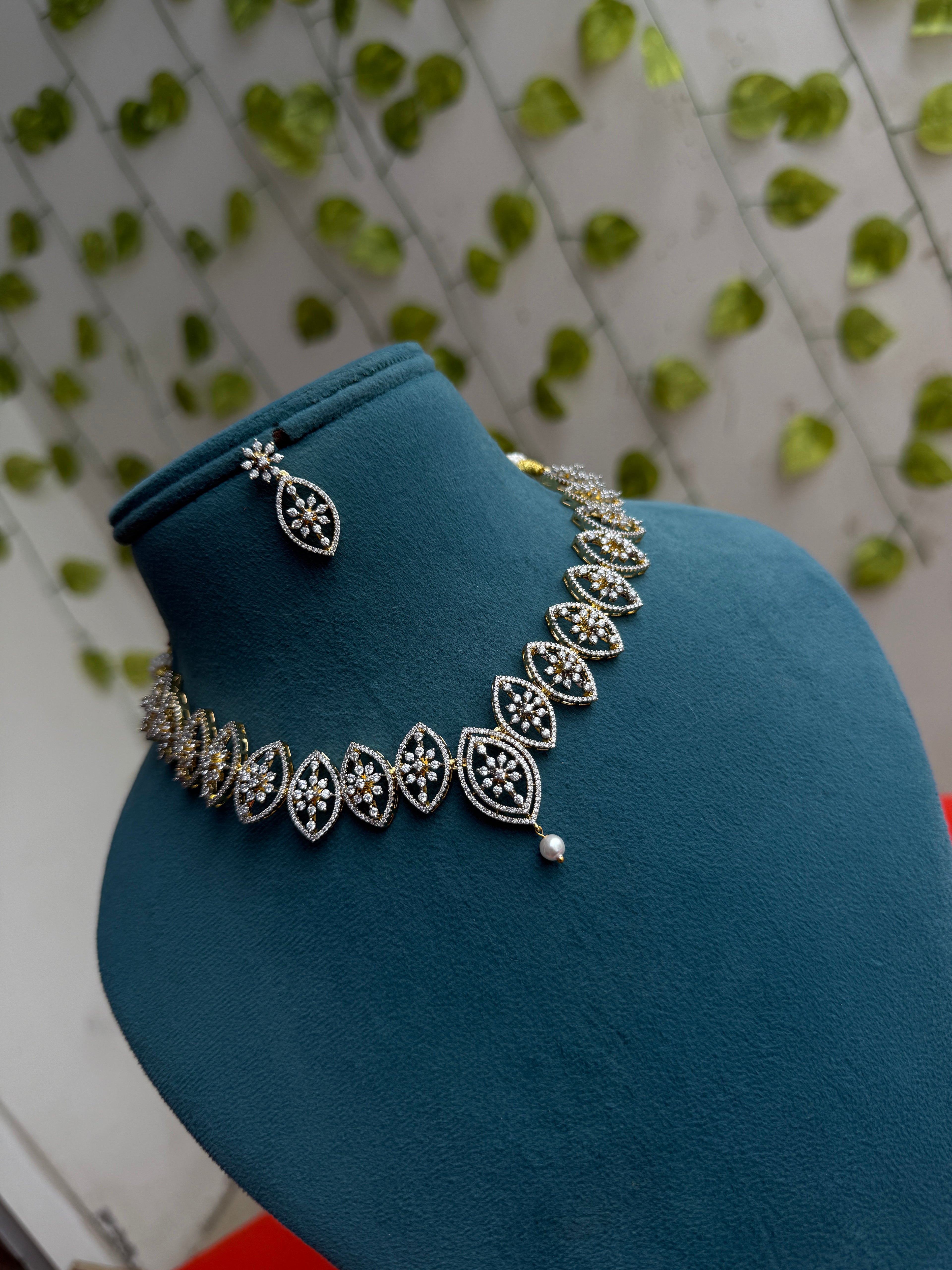 Floral Pearl Drop diamond finish Neckset with earrings ns303