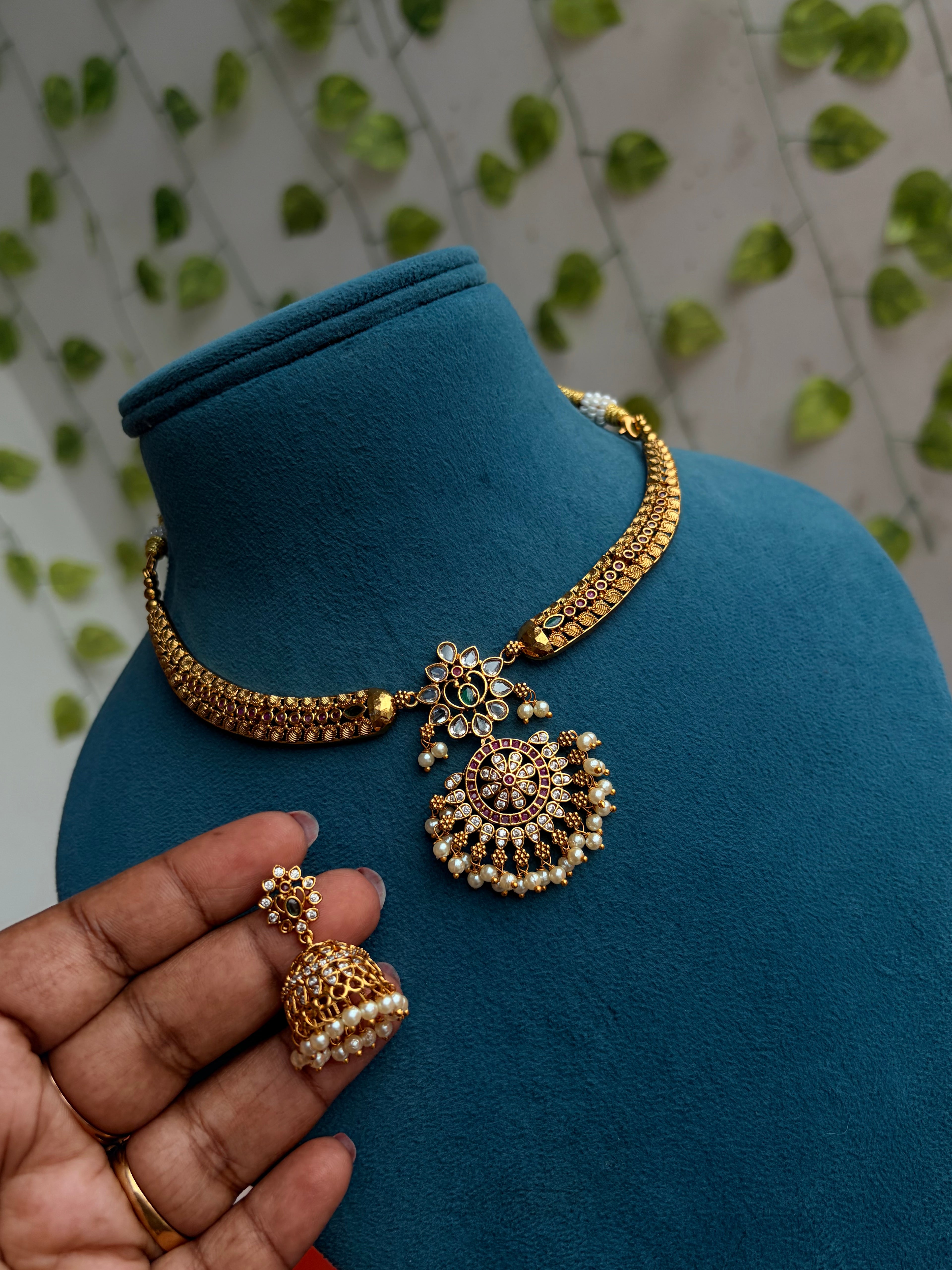 Ns897 multi stones Kante necksets with butta earrings