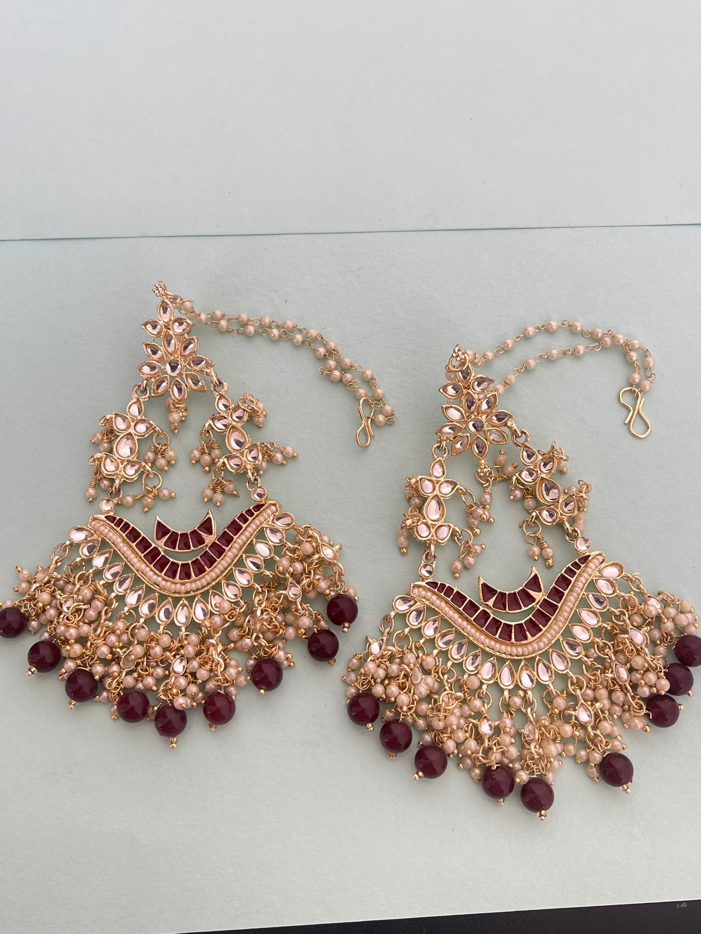 Heavy chandbali earrings with pearl earchains