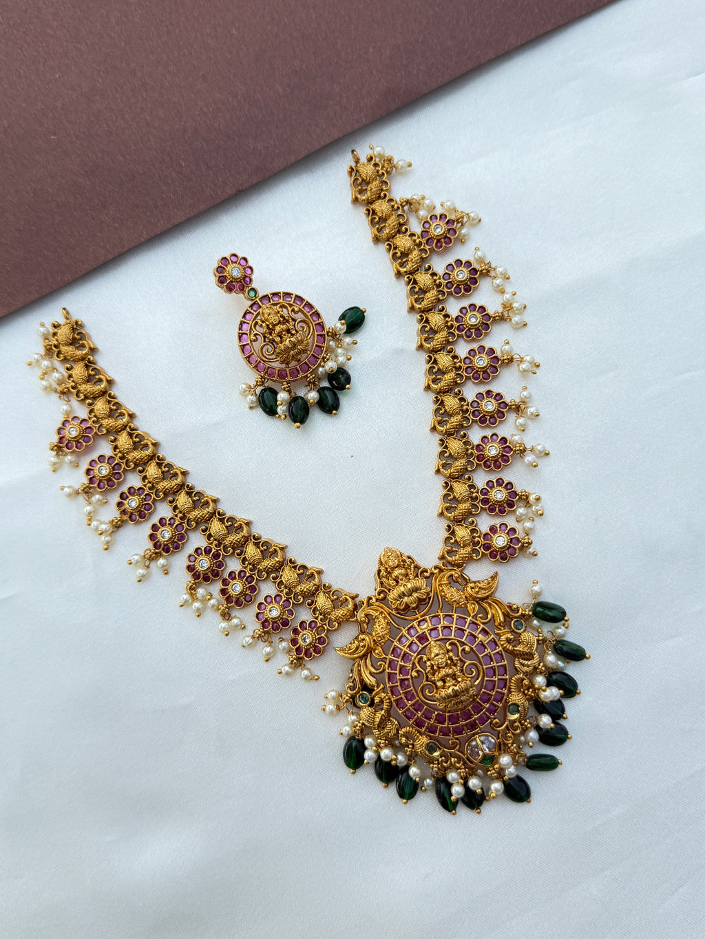 Ns597 kemp Lakshmi devi  peacock neckset