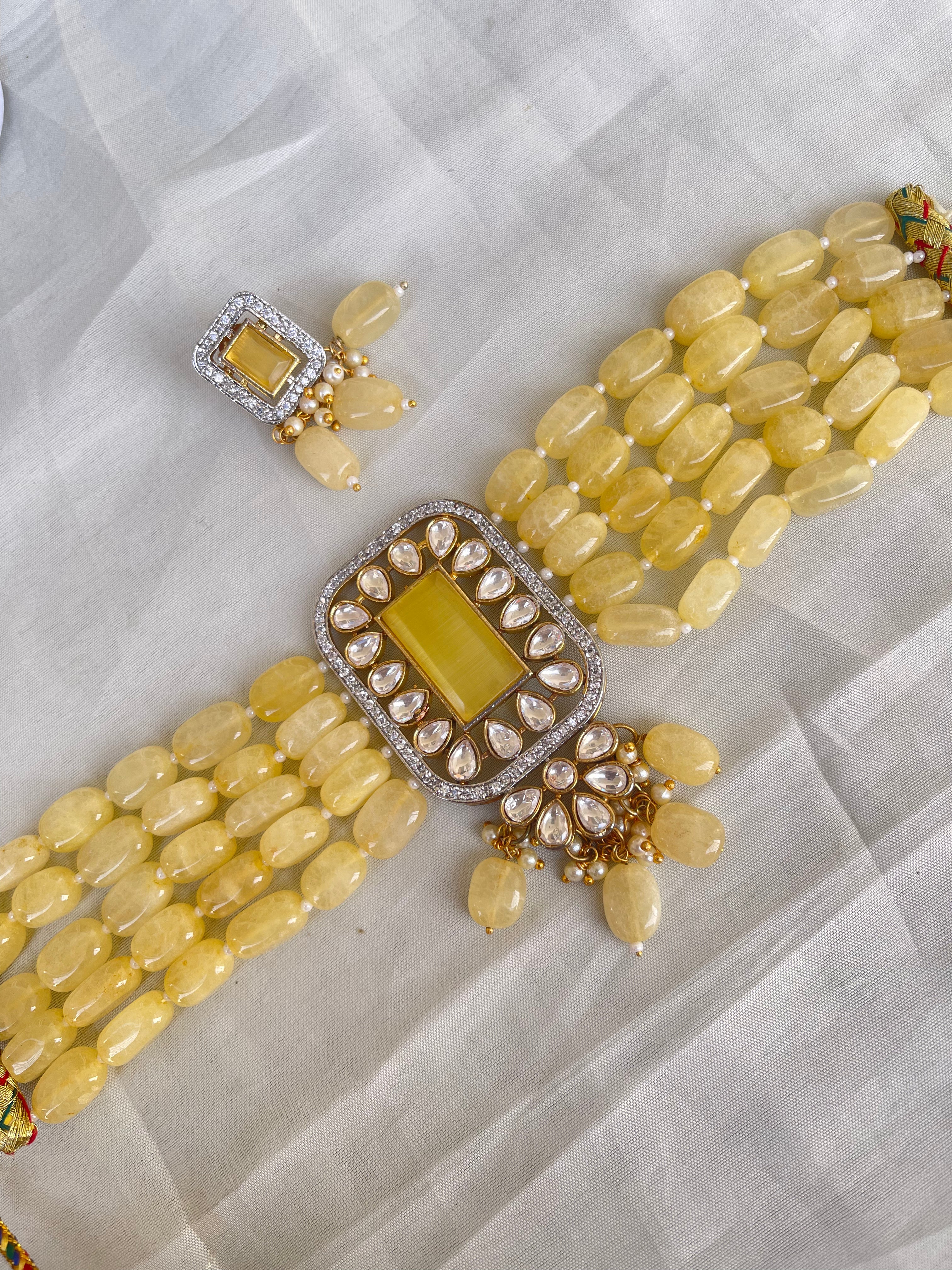 Yellow beads choker for haldi