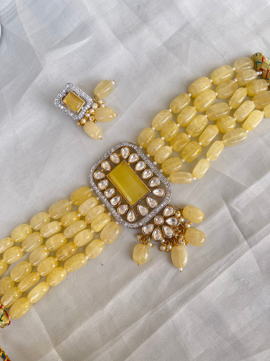 Yellow beads choker for haldi