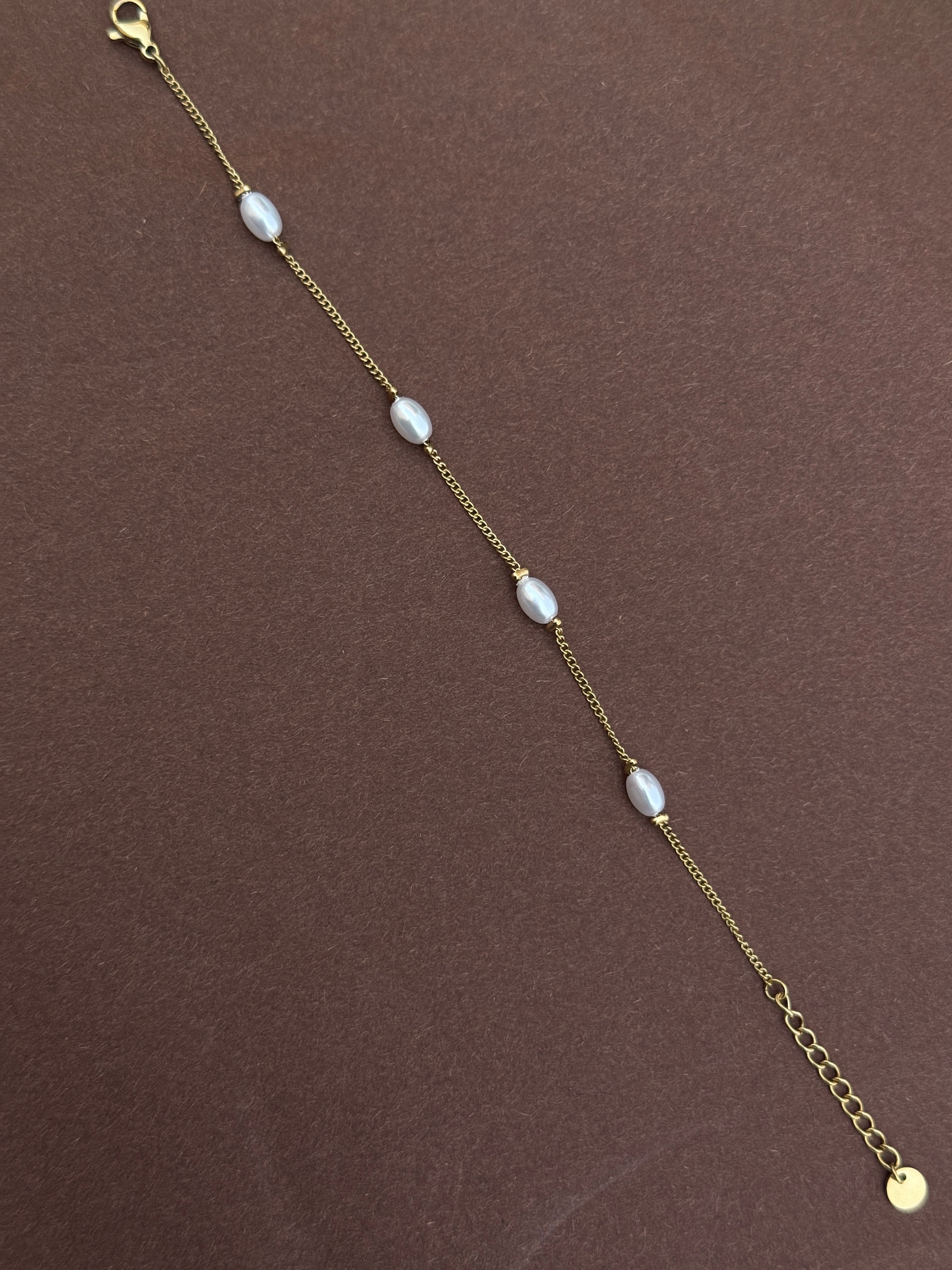 Ab559 anti tarnish pearl 8 inches chain bracelet
