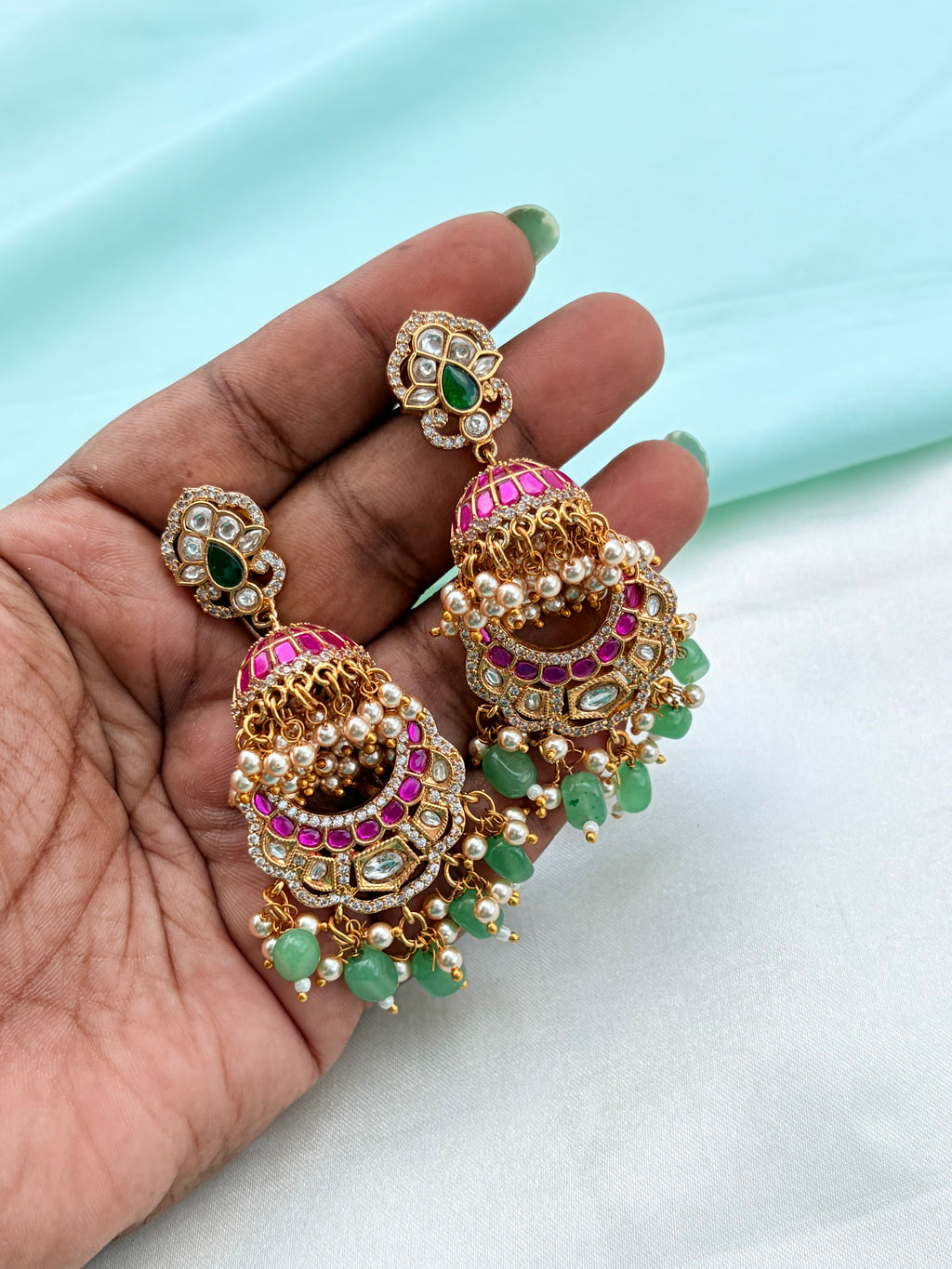 Multi jadau butta Chandbali earrings Er951