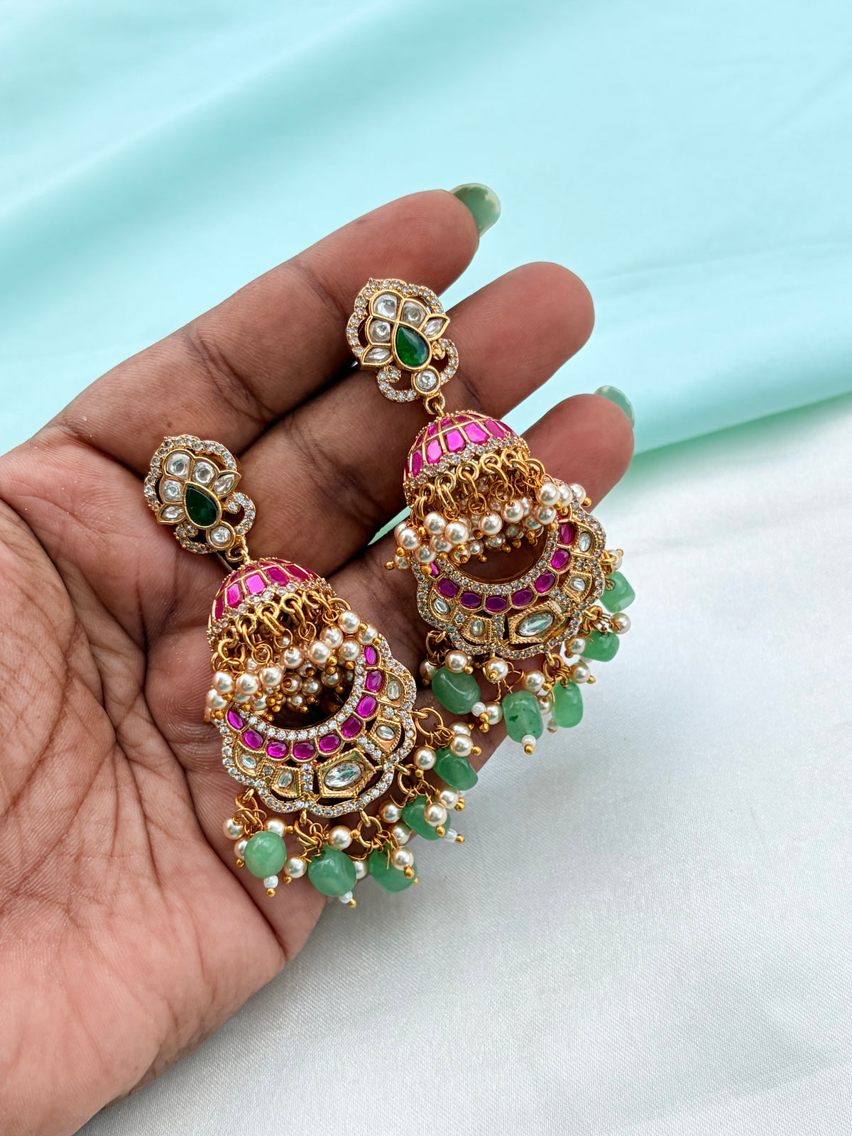 Multi jadau butta Chandbali earrings Er951