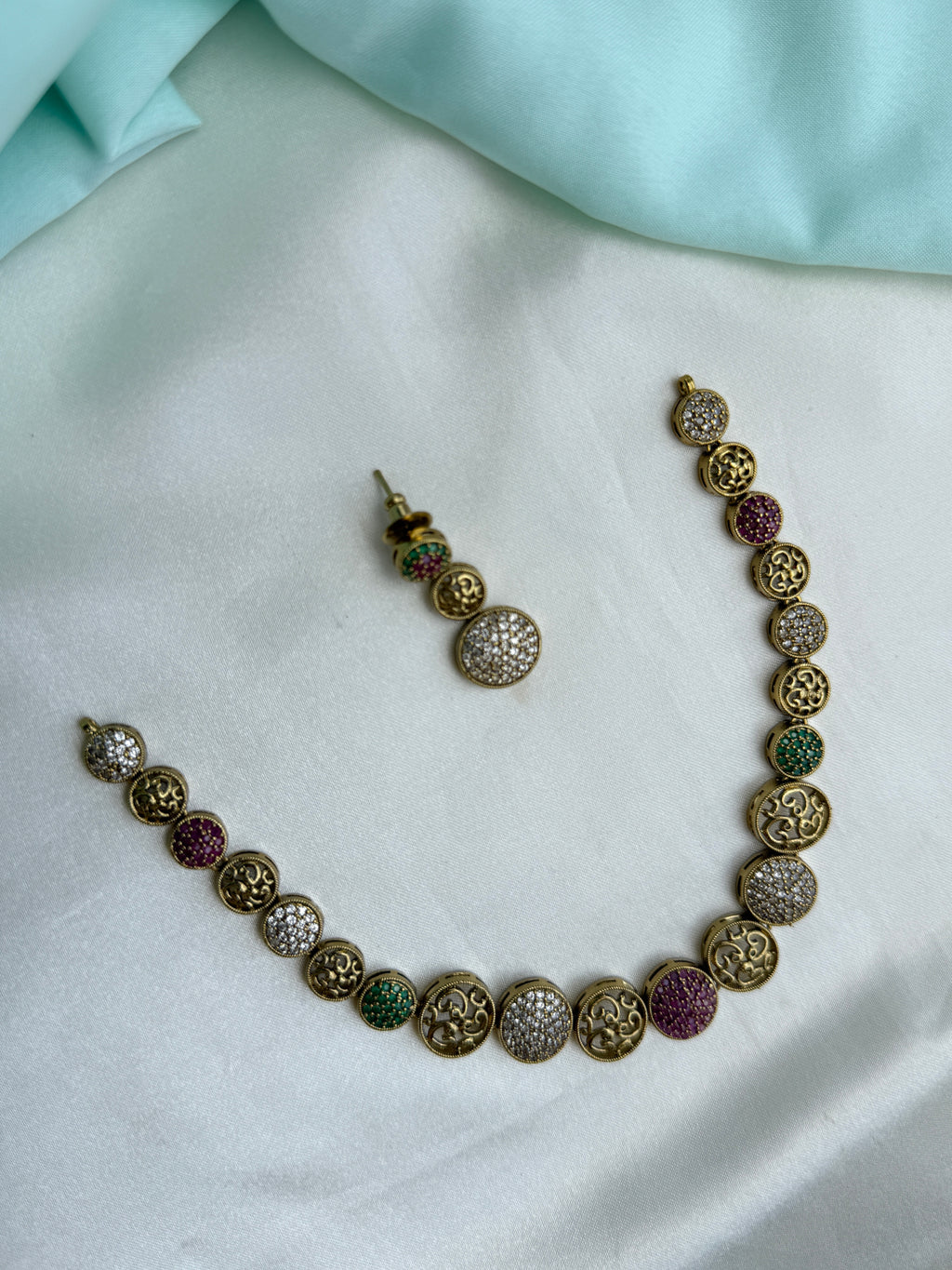 Multi Kundan neckset with earrings ns281