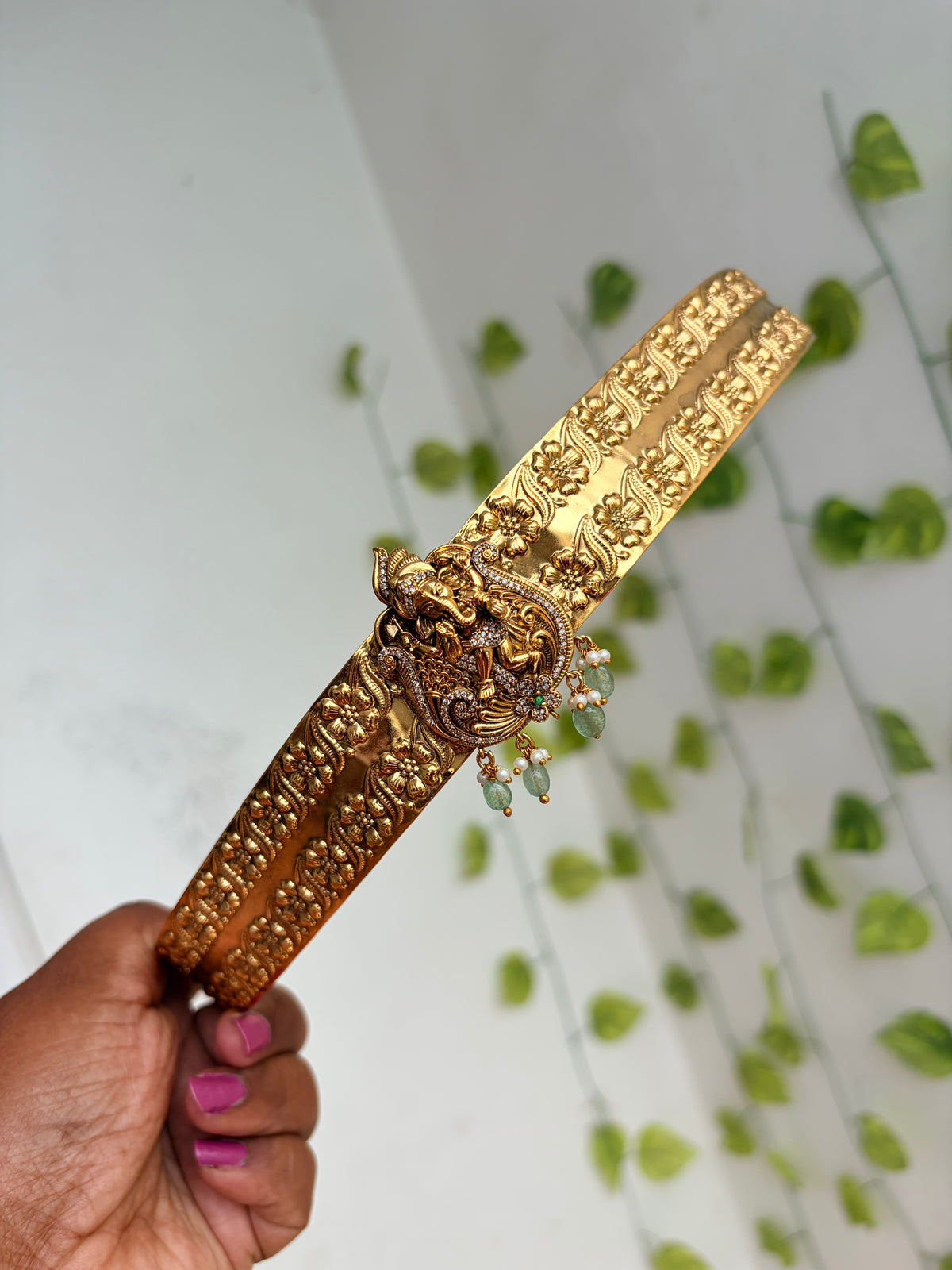 Vinayaka flowers design stones with green beads adults hipbelt hb801