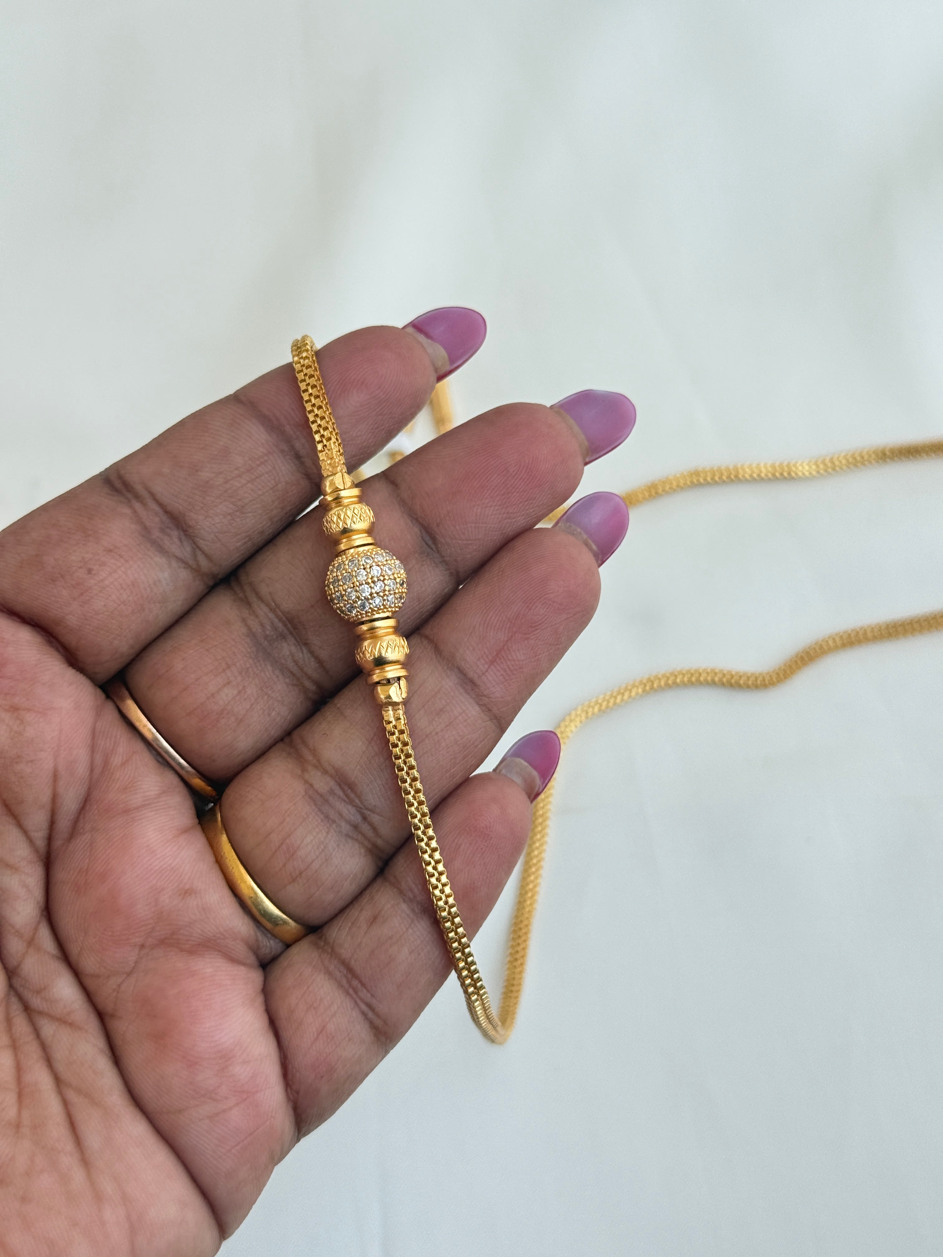 Tc034 panchaloham polished gold ball thali chain