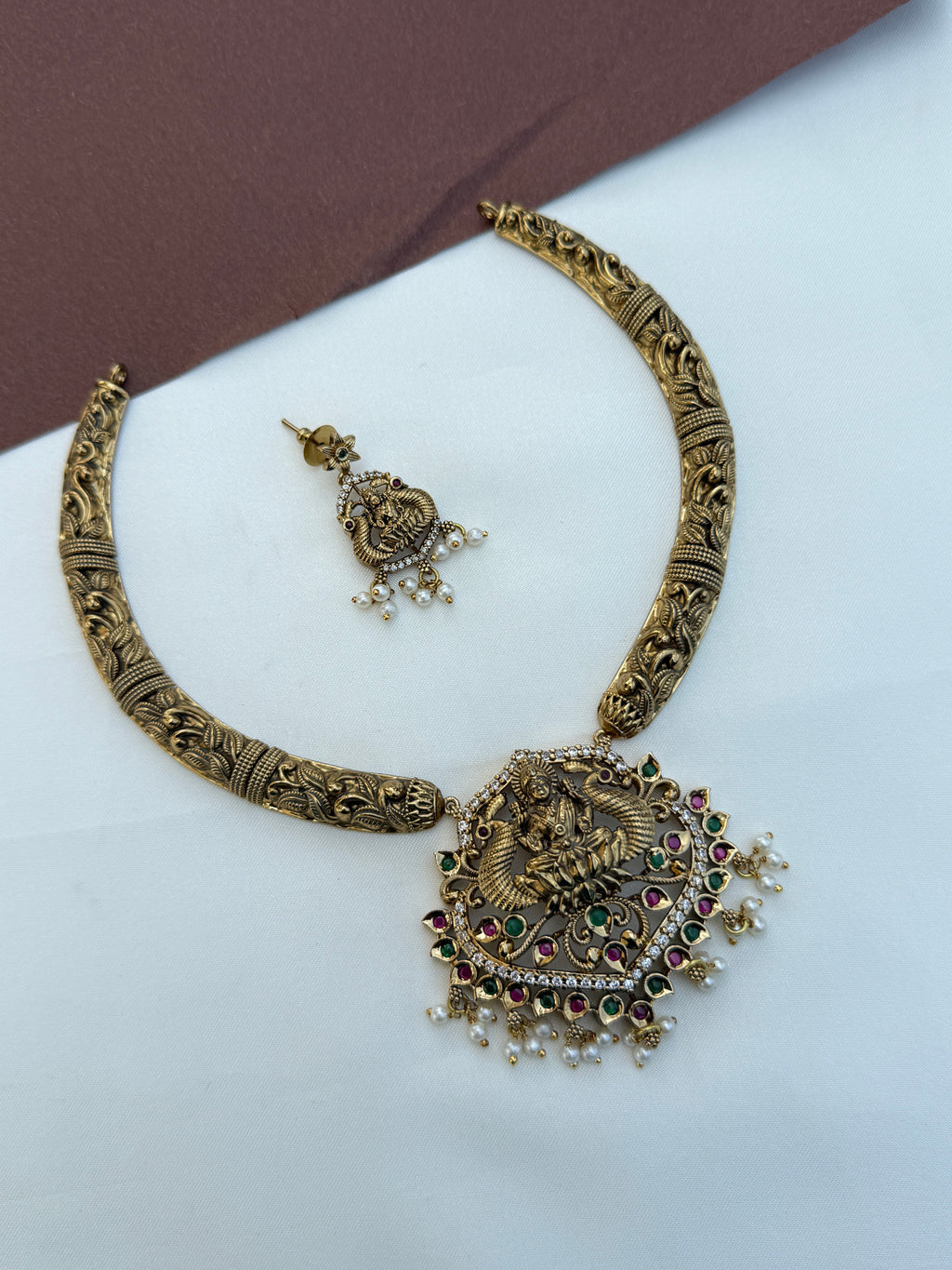 Ns741 dual peacock lakshmidevi kante neckset