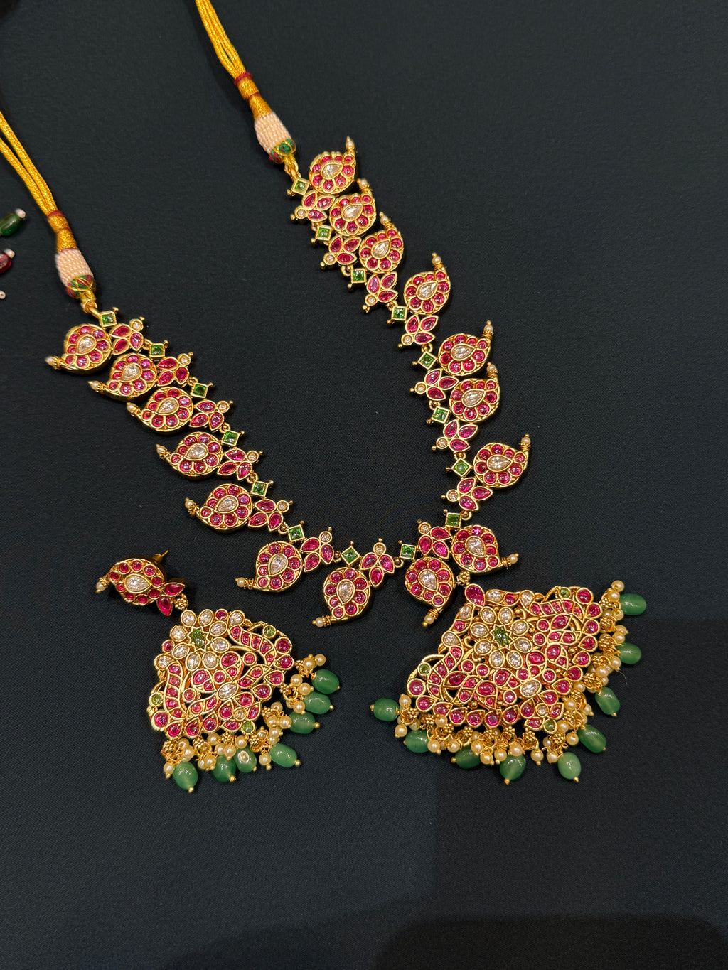 Ns330 reversible mango neckset with uncut Kundan and kemp