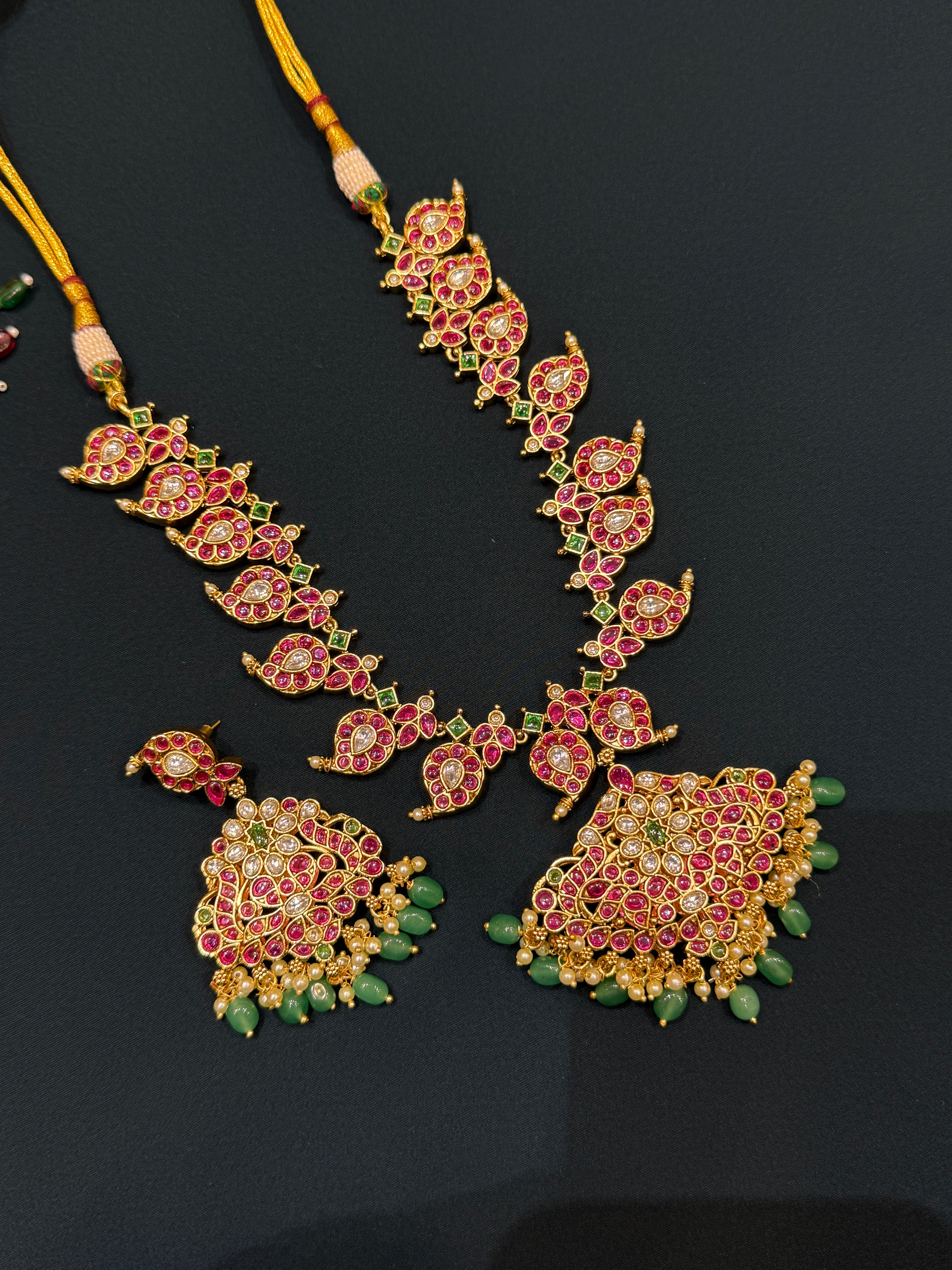 Ns330 reversible mango neckset with uncut Kundan and kemp