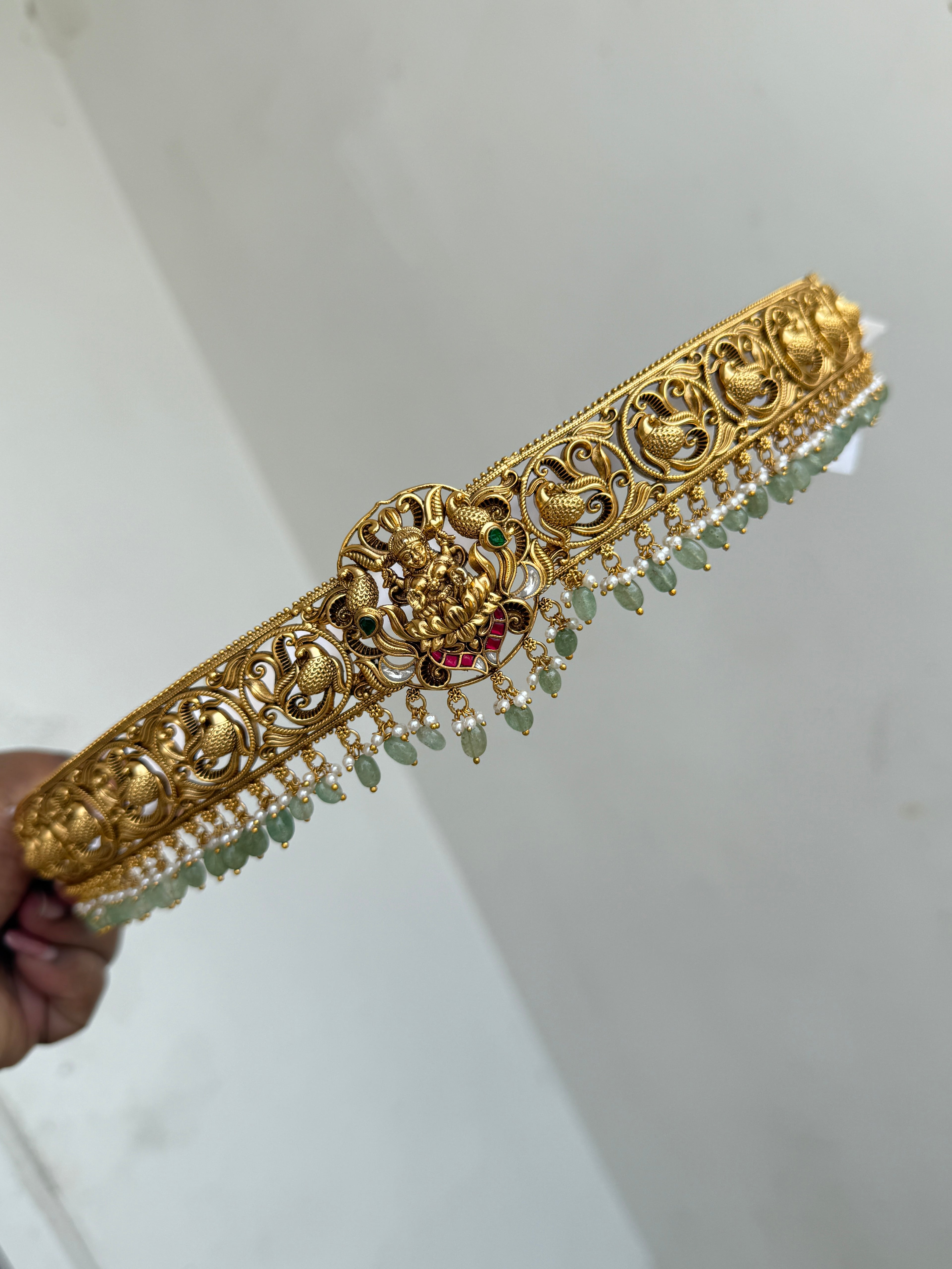 Hb614 Lakshmidevi peacock jadau kundan adults hipbelt
