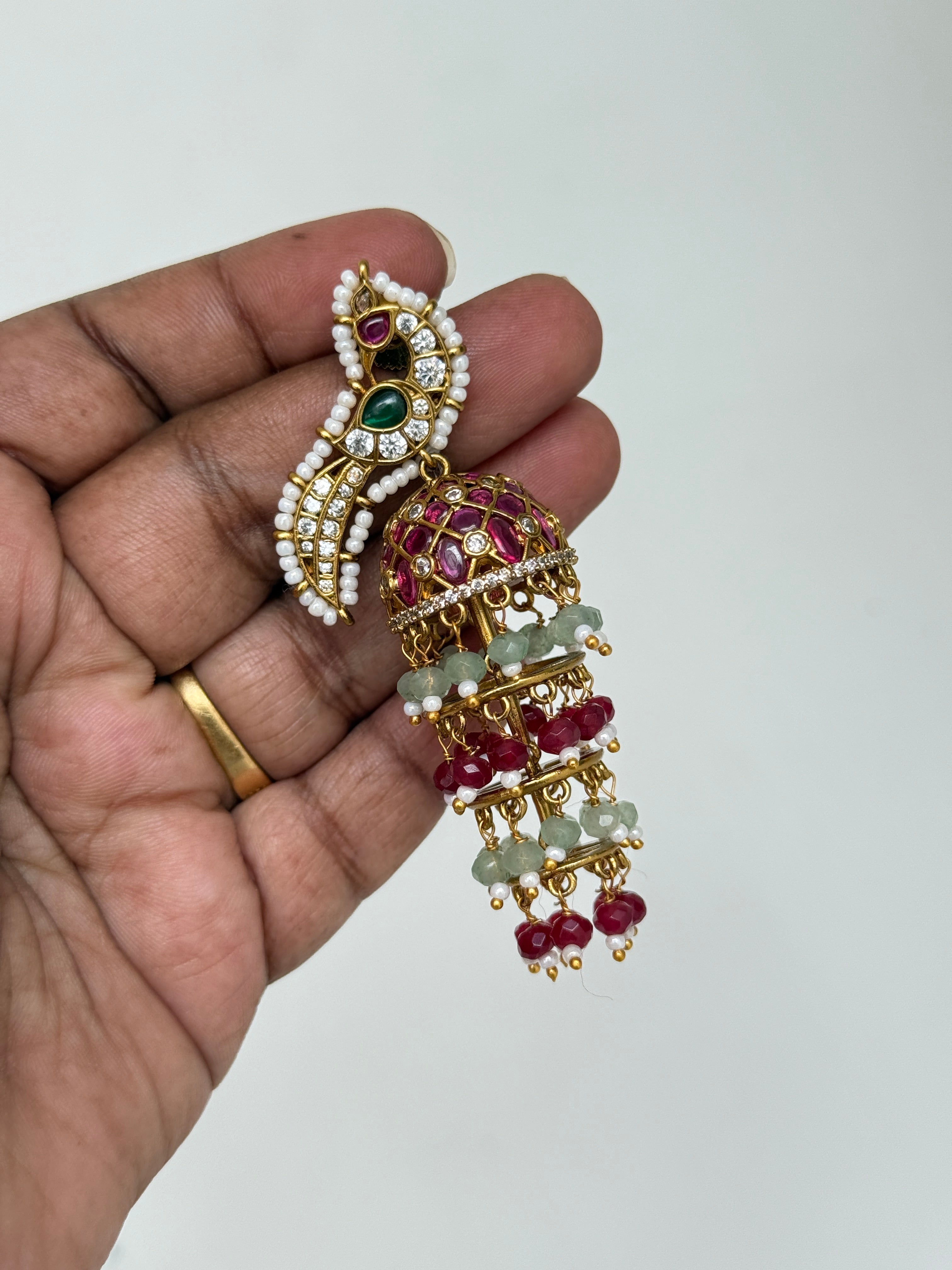 Er92 peacock kemp uncut Kundan earrings (lightweight)