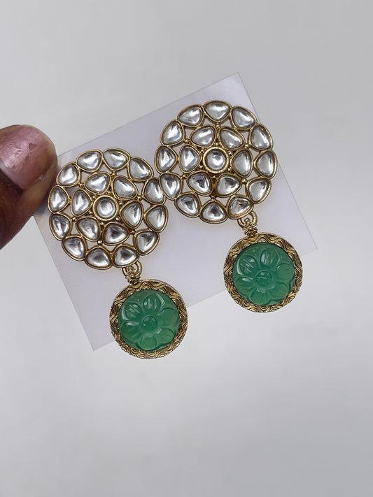 Round Kundan studs stone drop