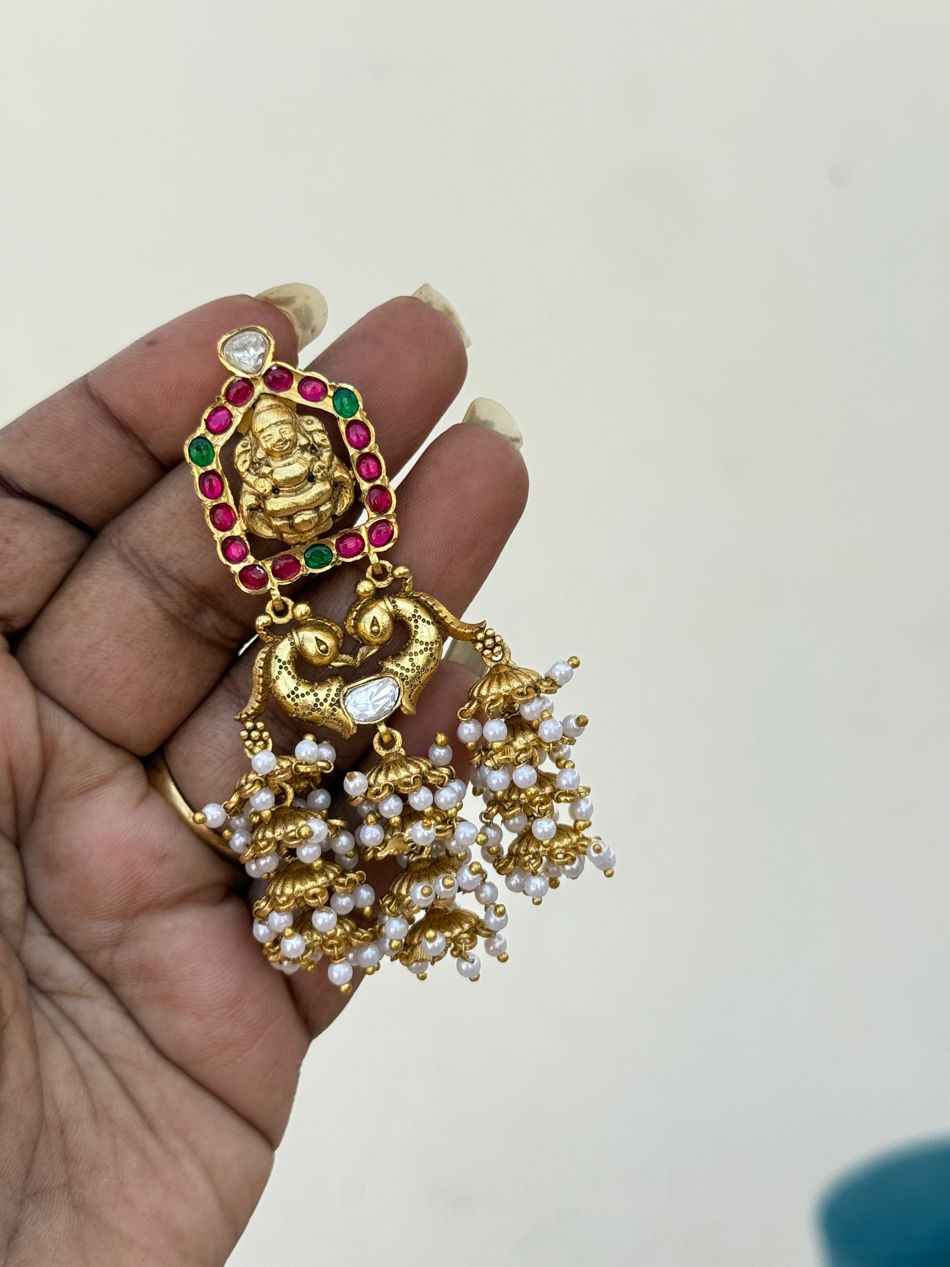 Er144 jadau kundan Lakshmi devi chandbali earrings
