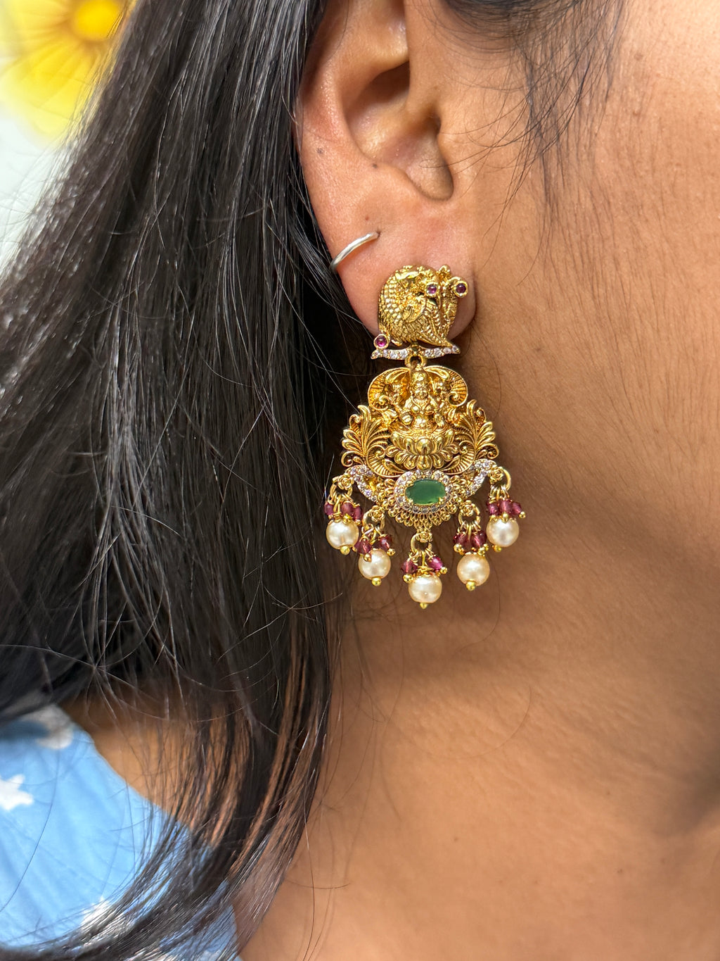 Er81 peacock Lakshmi Devi nakshi earrings