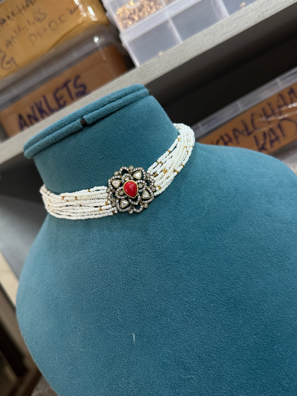 Sugar pearls moissanite flower  design pendant choker neckset ch236